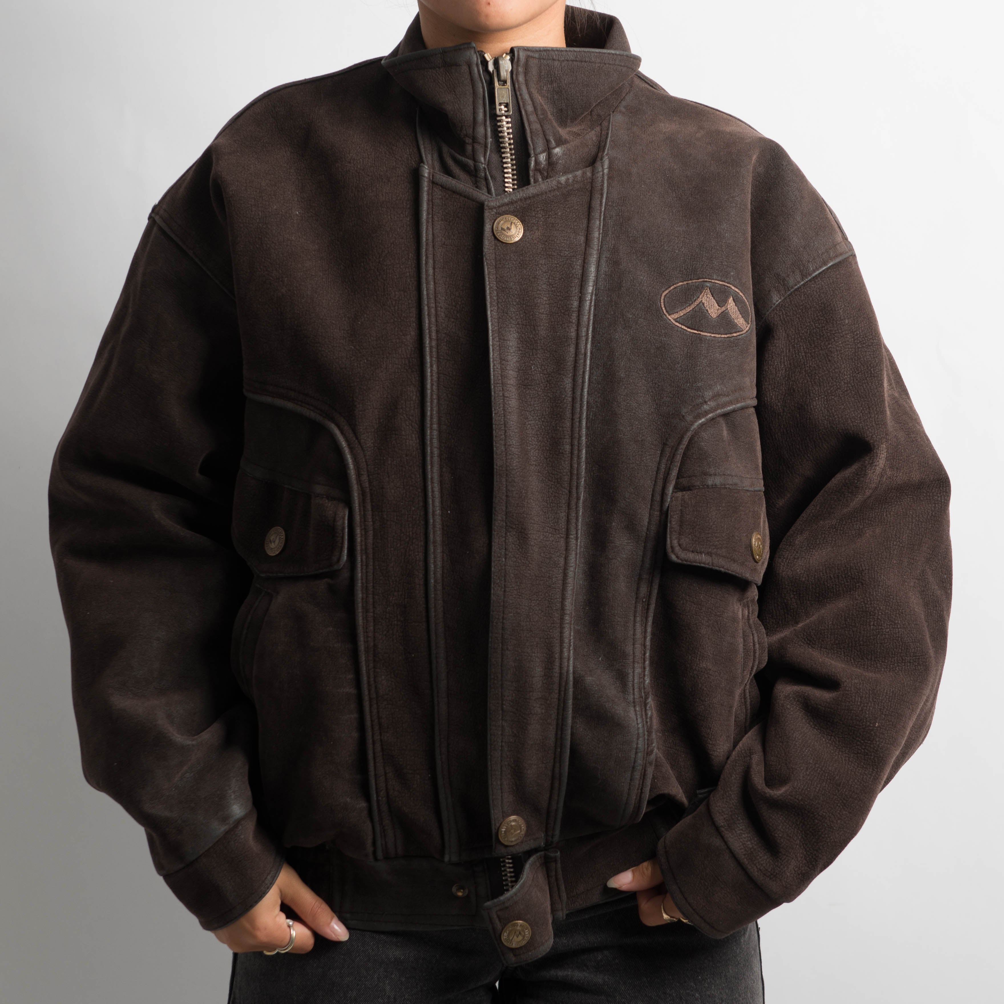 DARK BROWN FAUX SUEDE JACKET