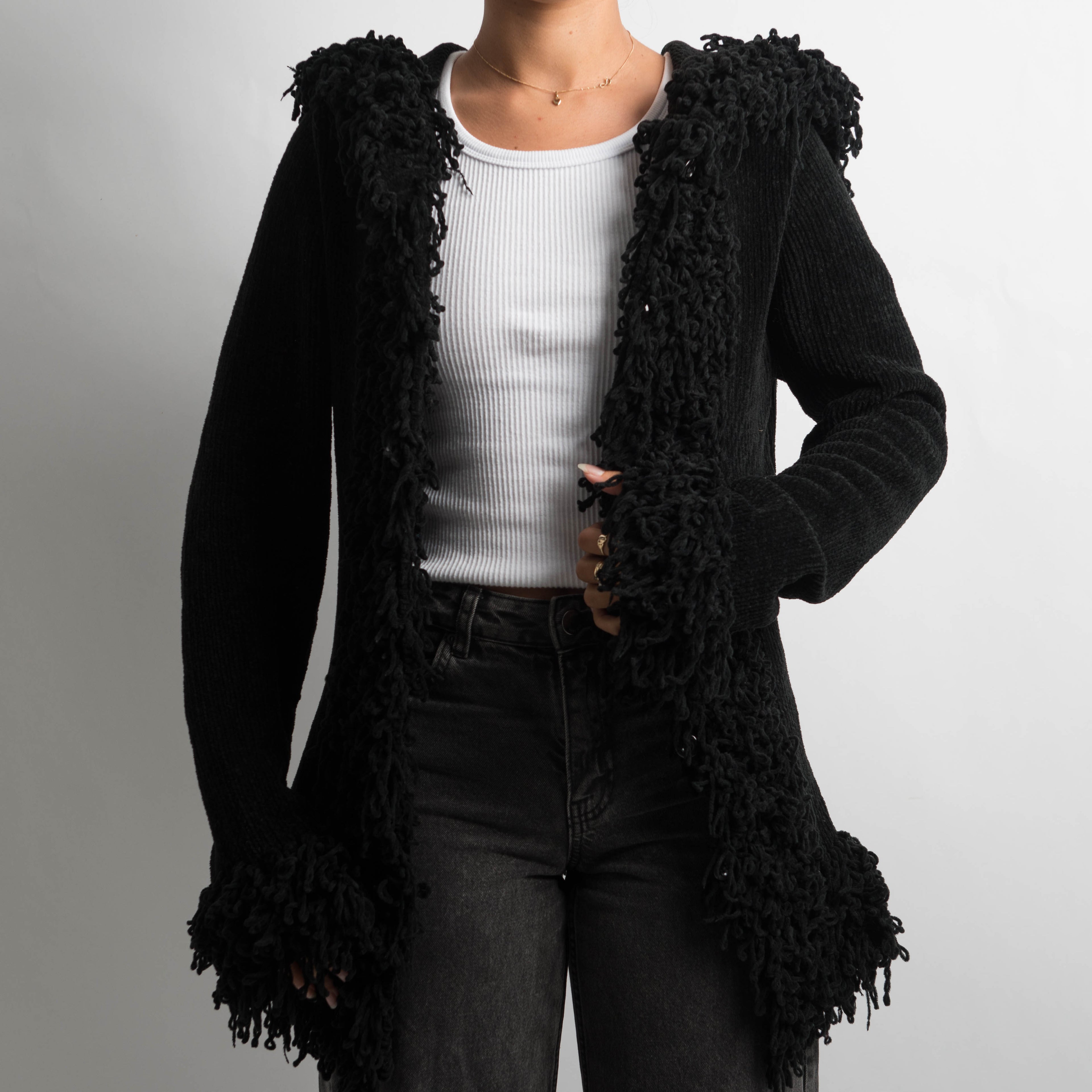 LONGLINE SHAGGY KNIT CARDIGAN