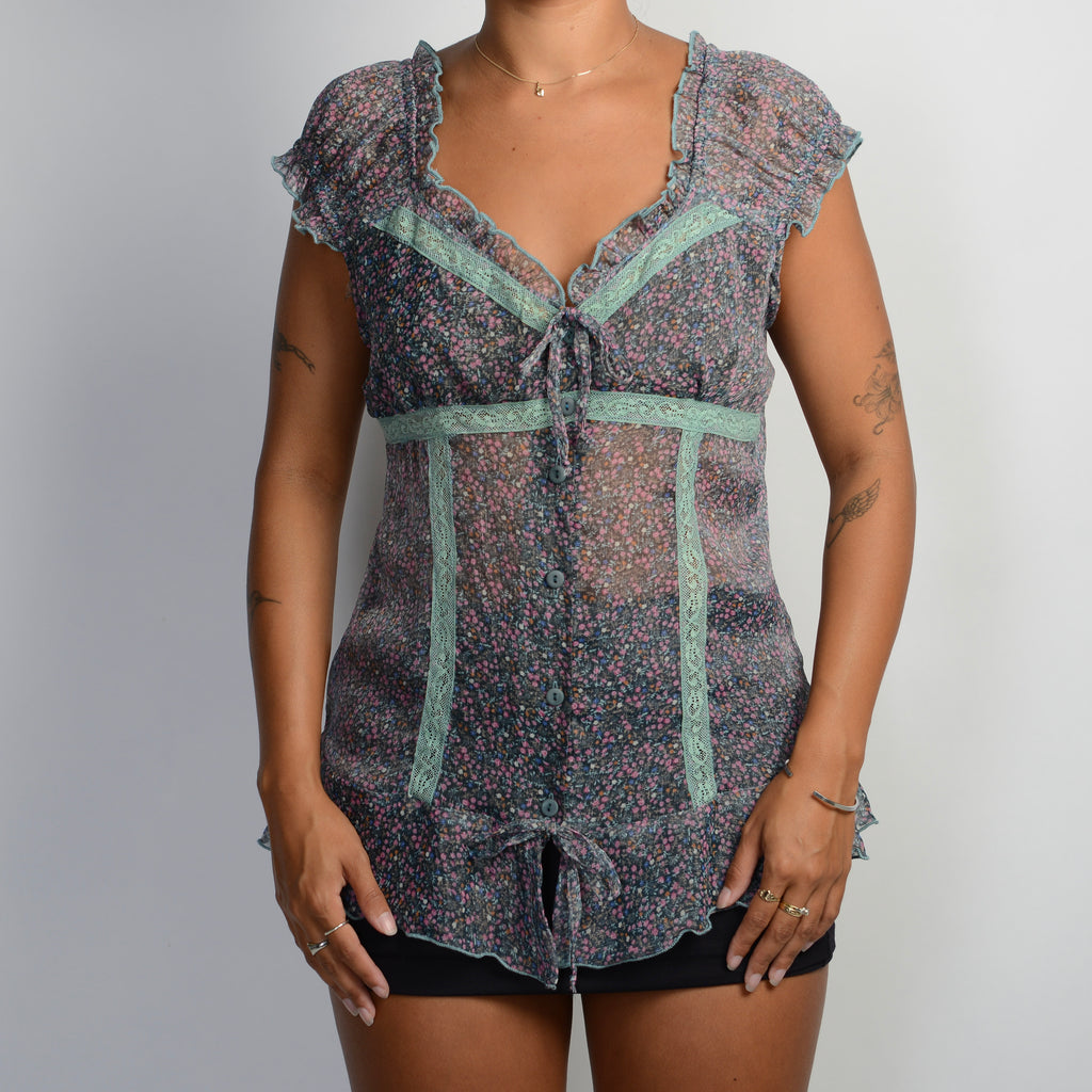 SHEER FLORAL MILKMAID TOP