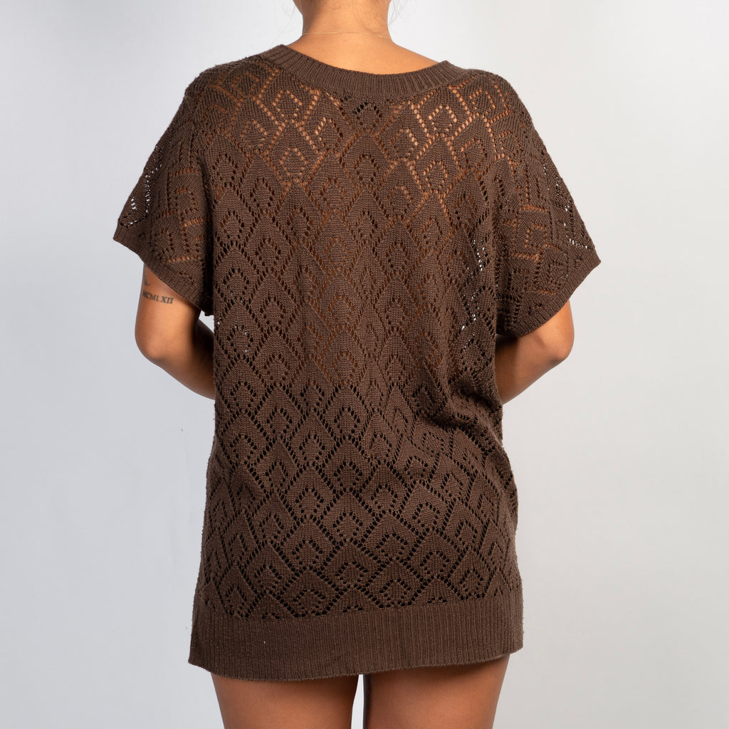 BROWN SHORT SLEEVE CARDIGAN