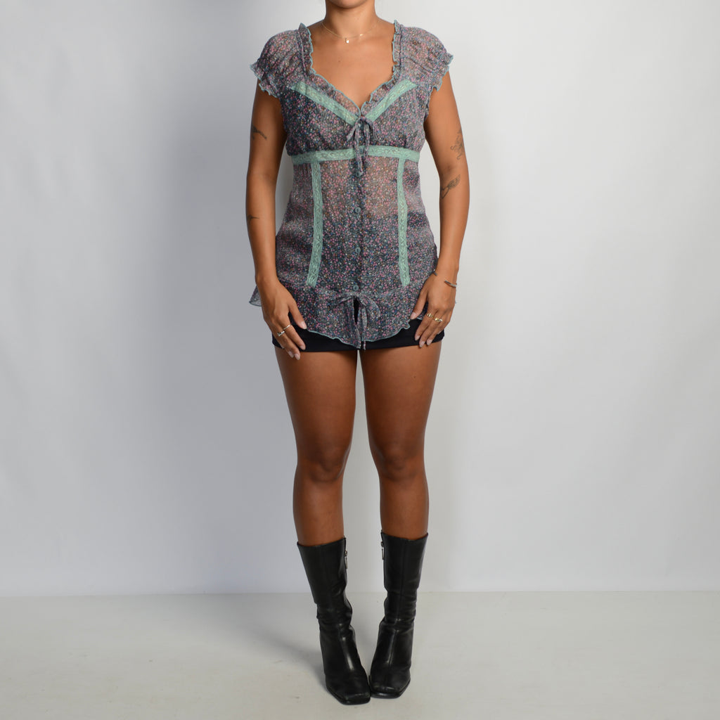 SHEER FLORAL MILKMAID TOP