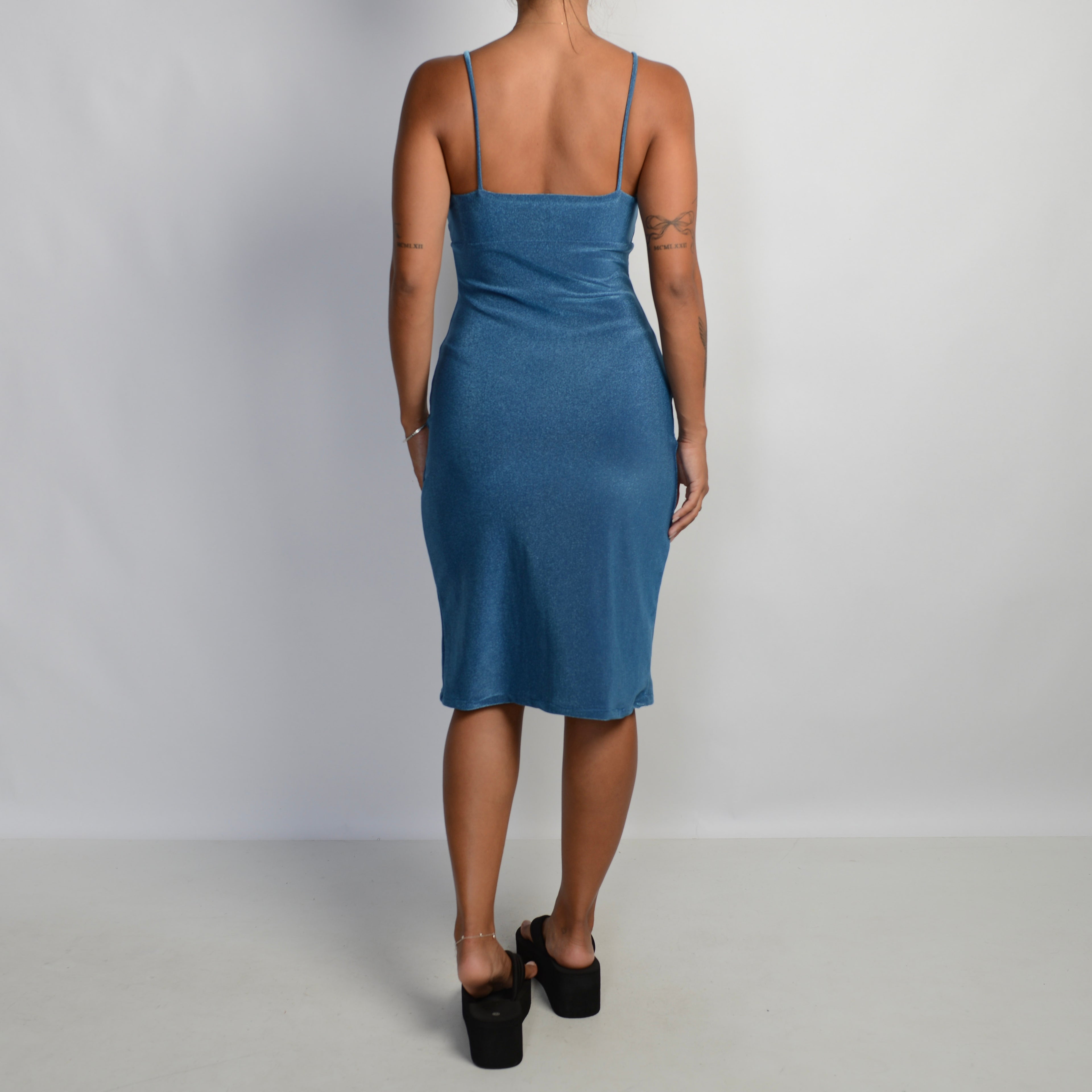 BLUE METALLIC MIDI DRESS