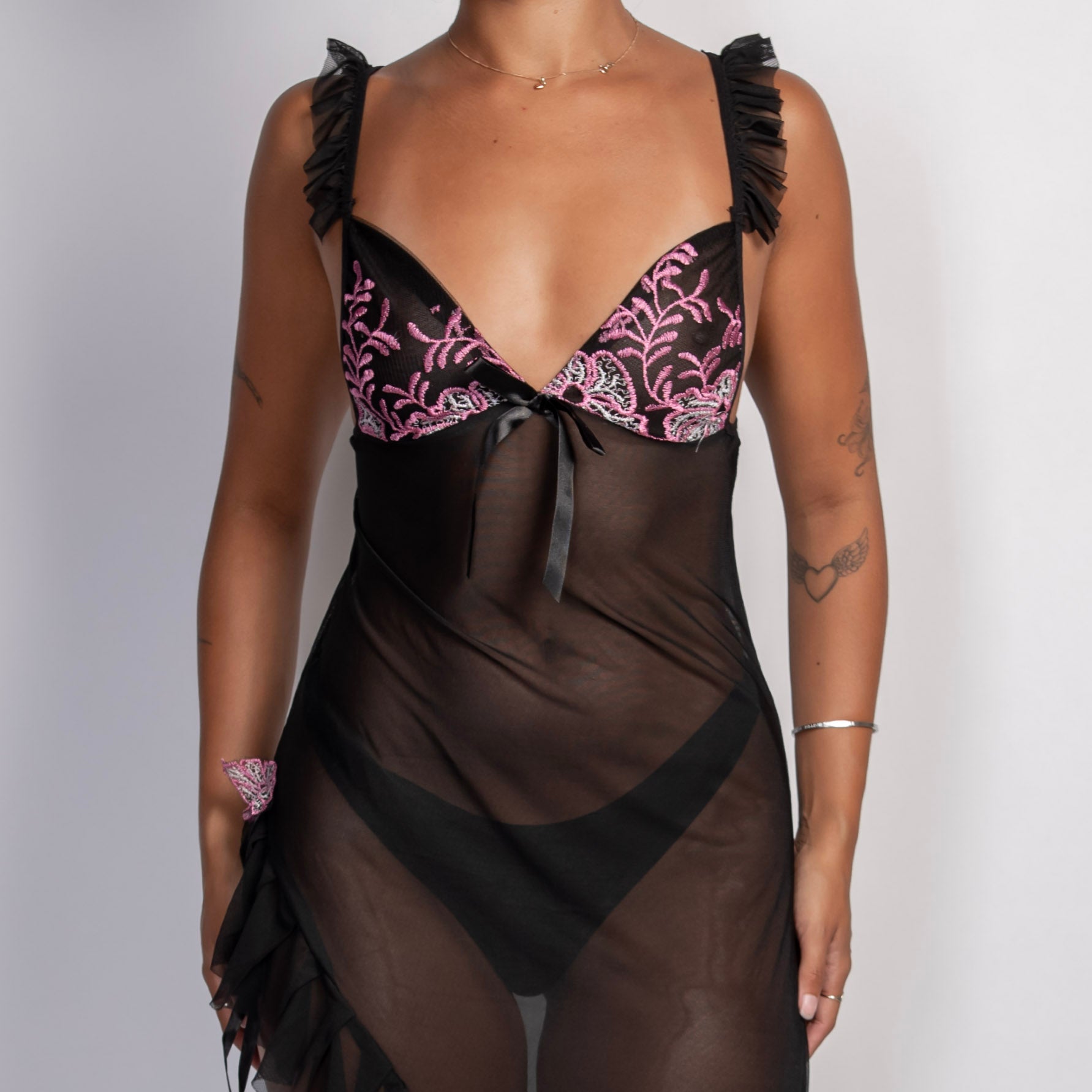 BLACK MESH ASYMMETRIC DRESS