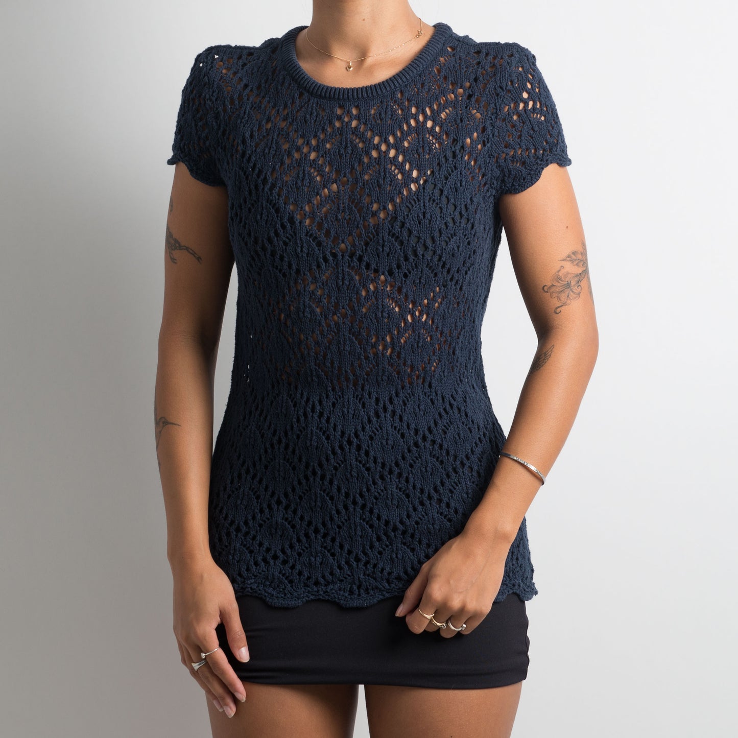 NAVY CROCHET TOP