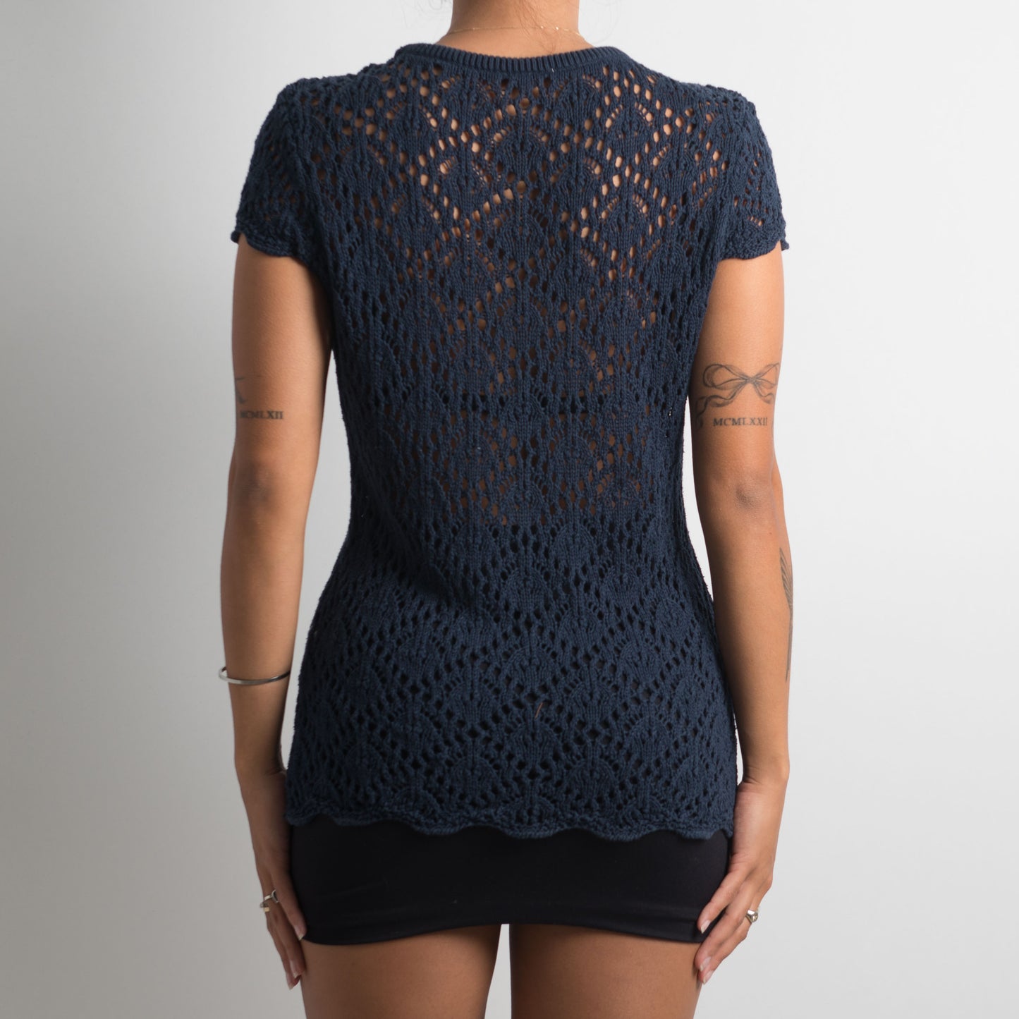 NAVY CROCHET TOP