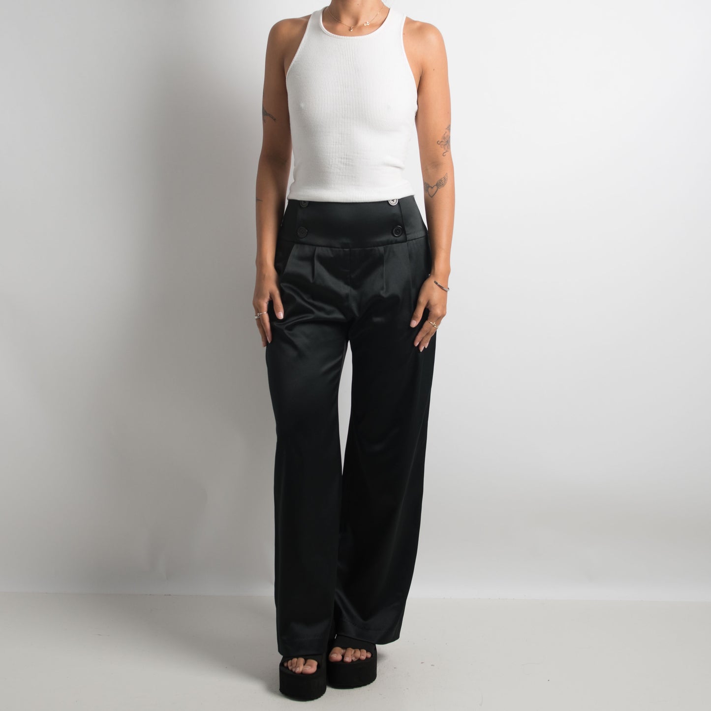 BLACK SATIN TROUSERS