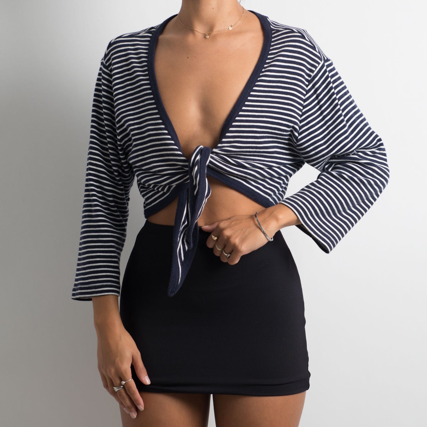 STRIPED TIE FRONT TOP