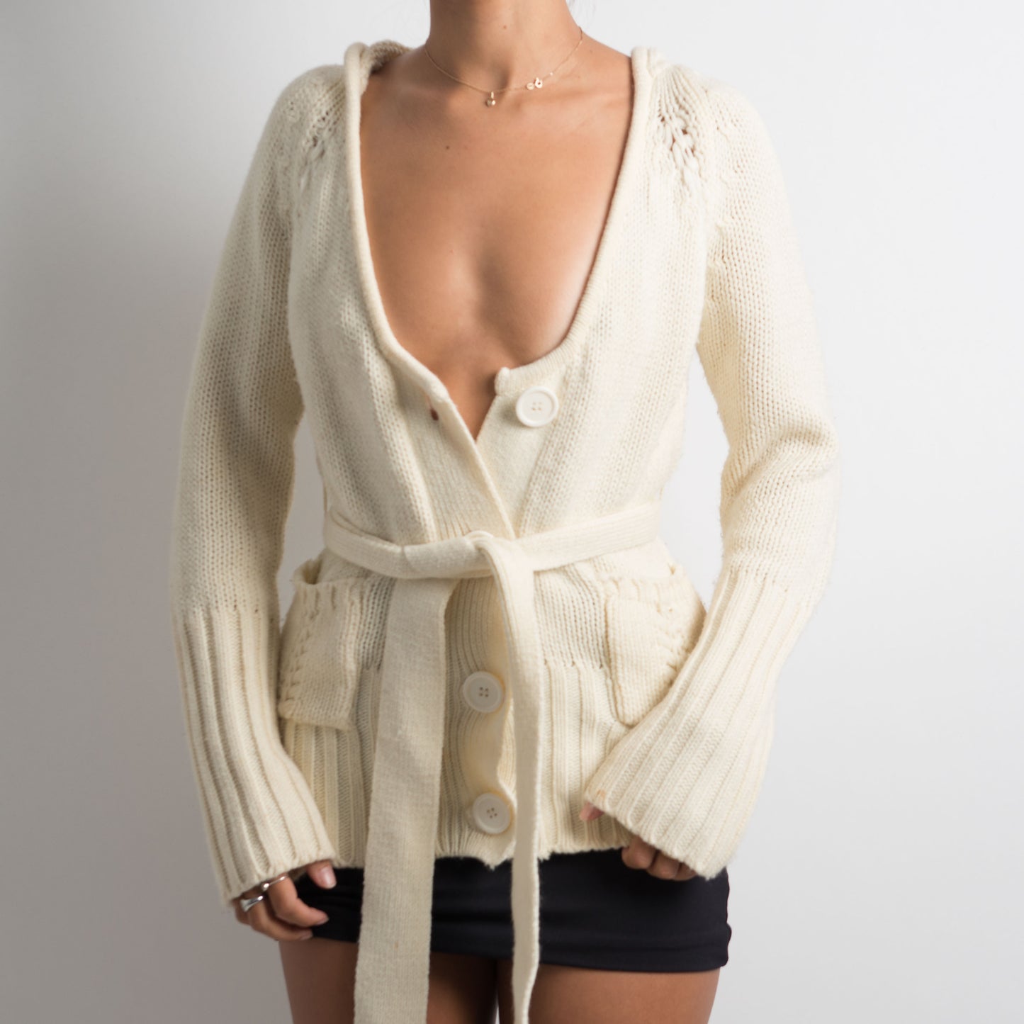 CREAM KNIT HOODED CARDIGAN