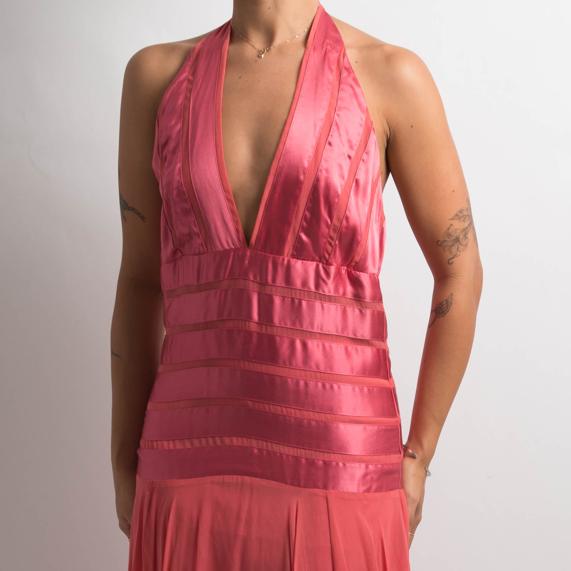 PINK SILK HALTER GOWN