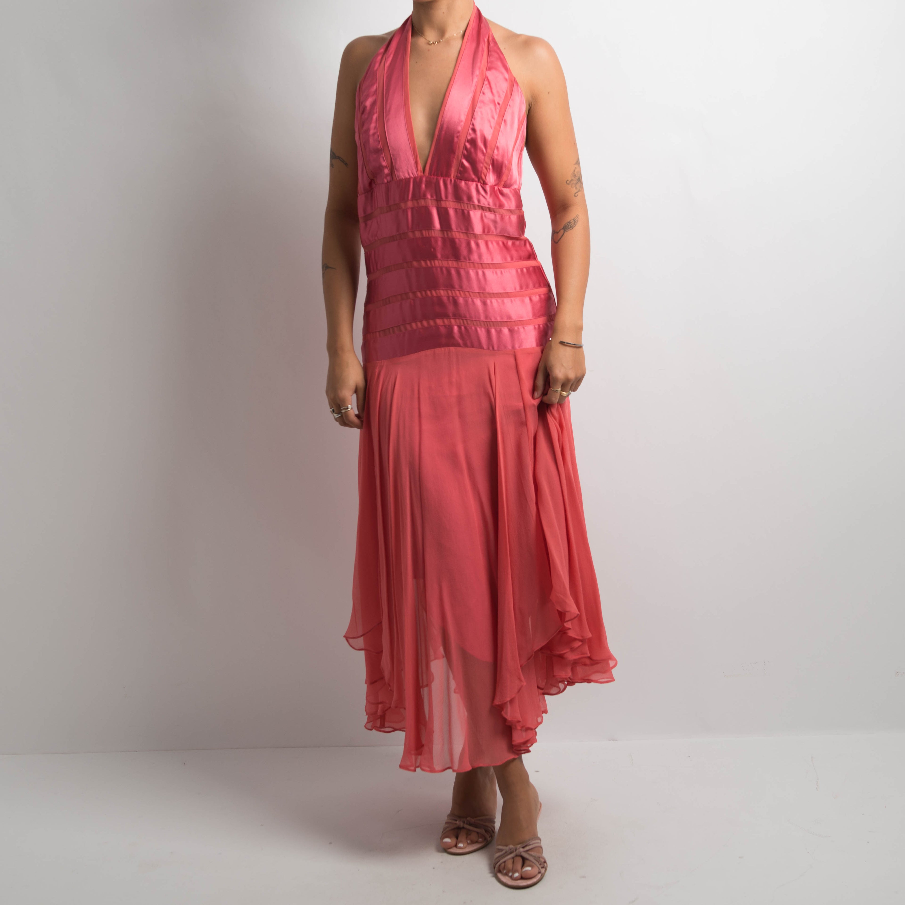PINK SILK HALTER GOWN