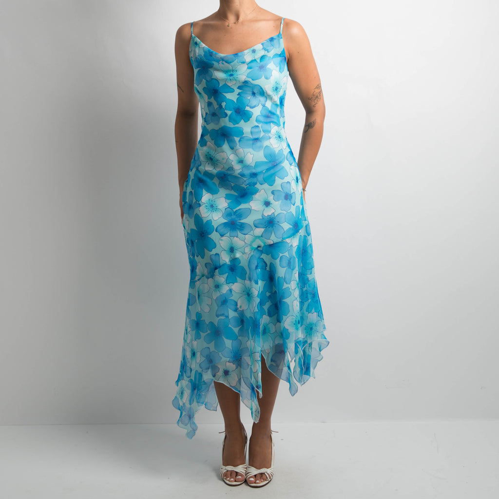 BLUE FLORAL EVENING DRESS