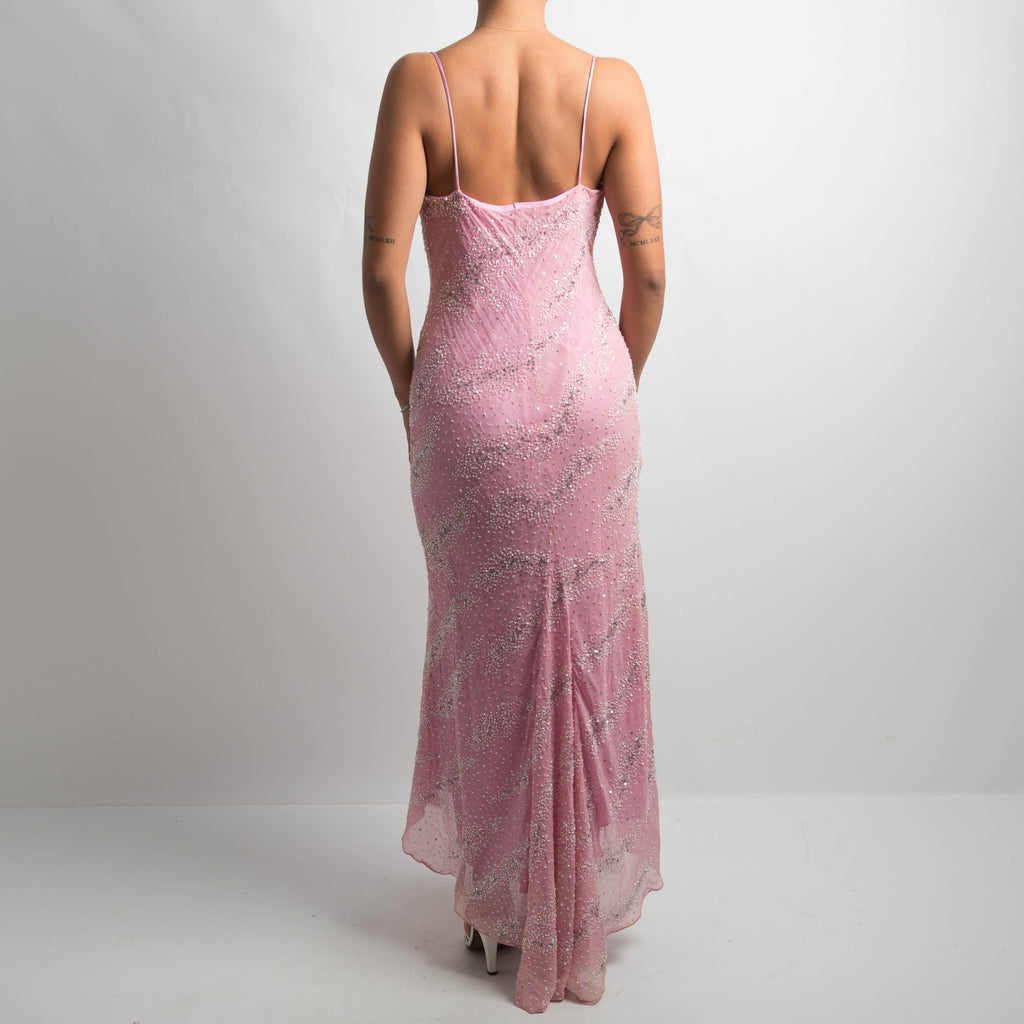 PINK SILK BEADED GOWN