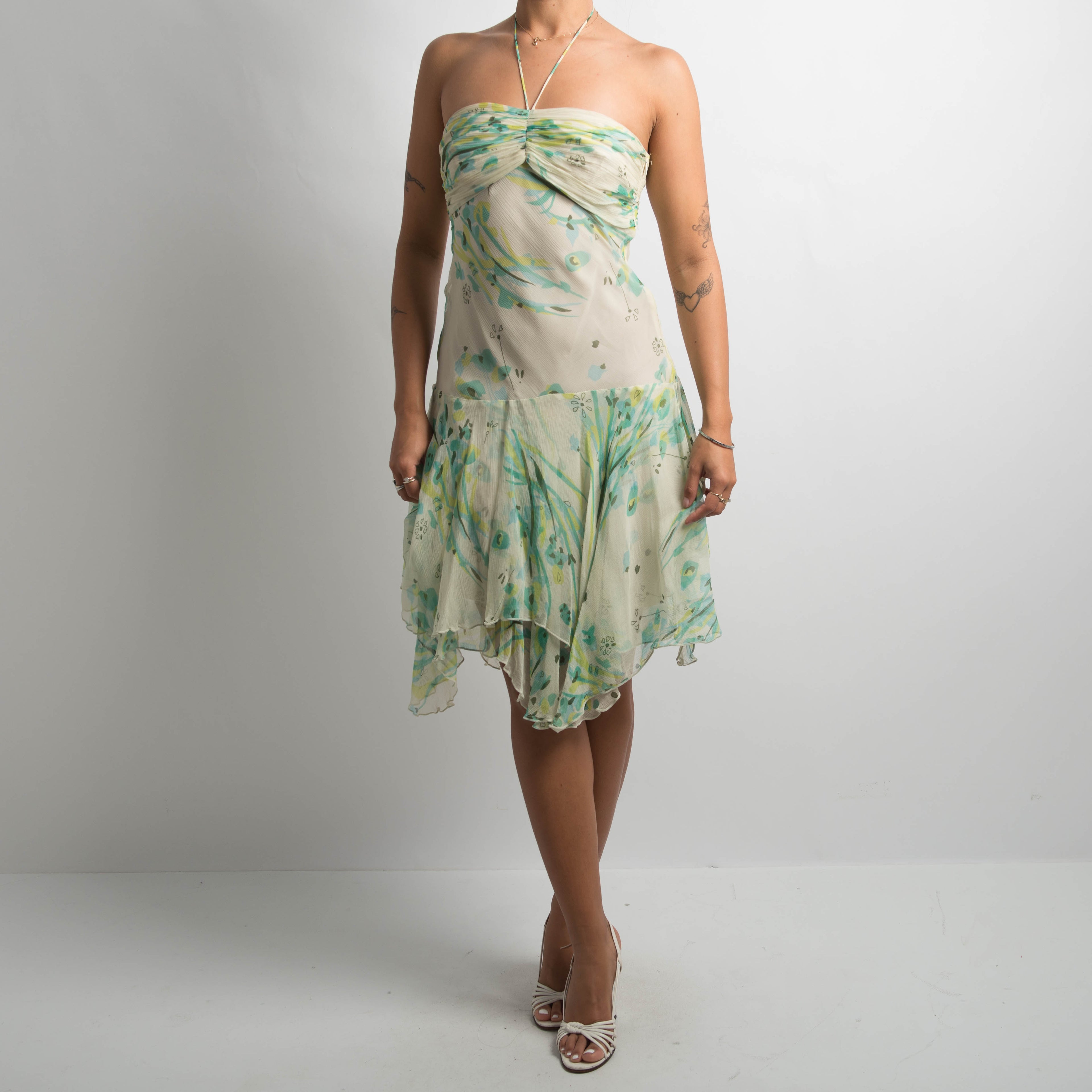 GREEN SILK PATTERN DRESS