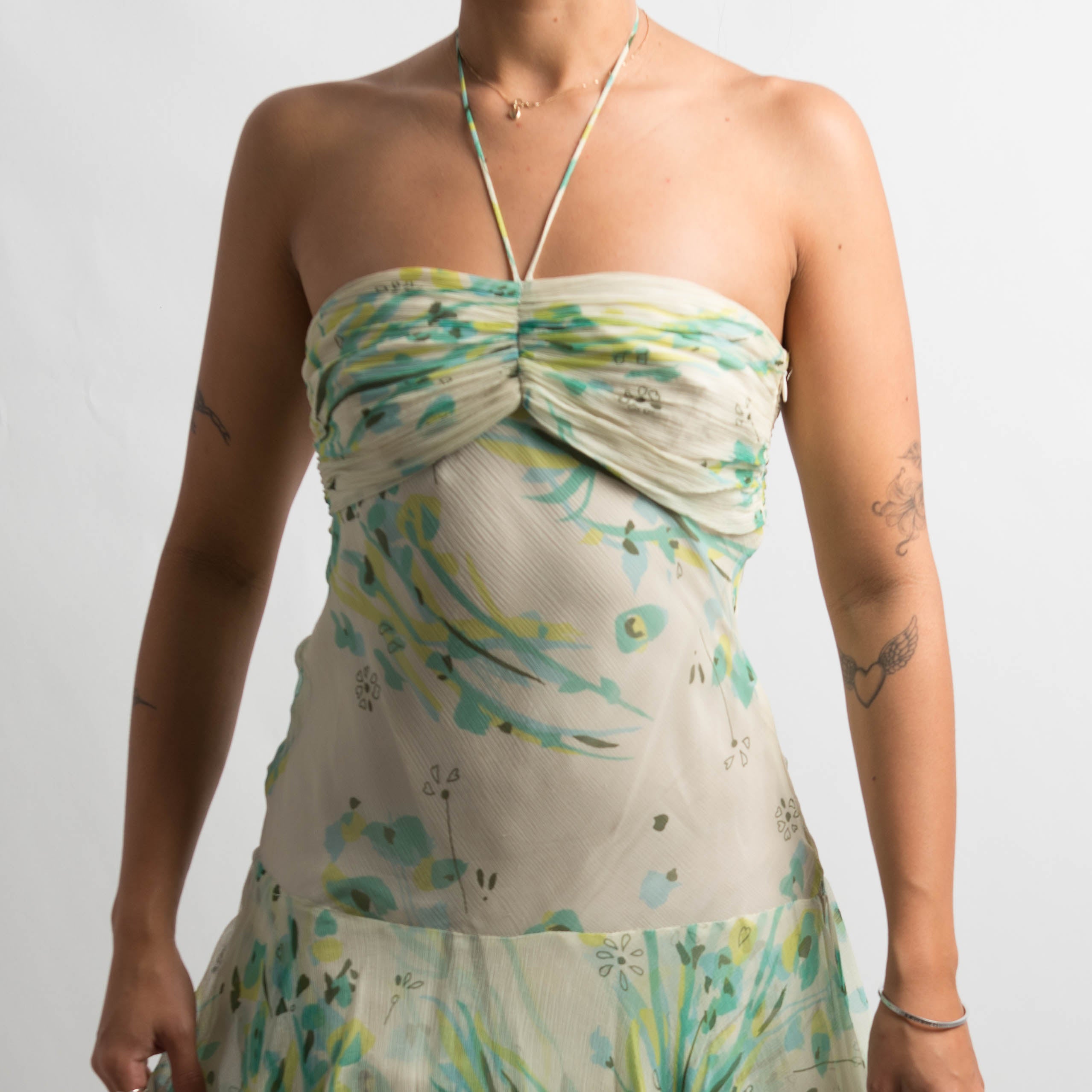 GREEN SILK PATTERN DRESS