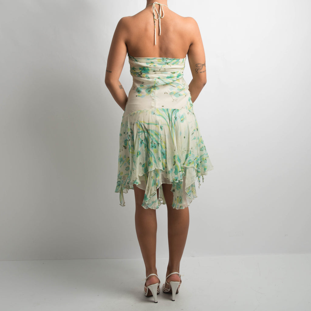 GREEN SILK PATTERN DRESS