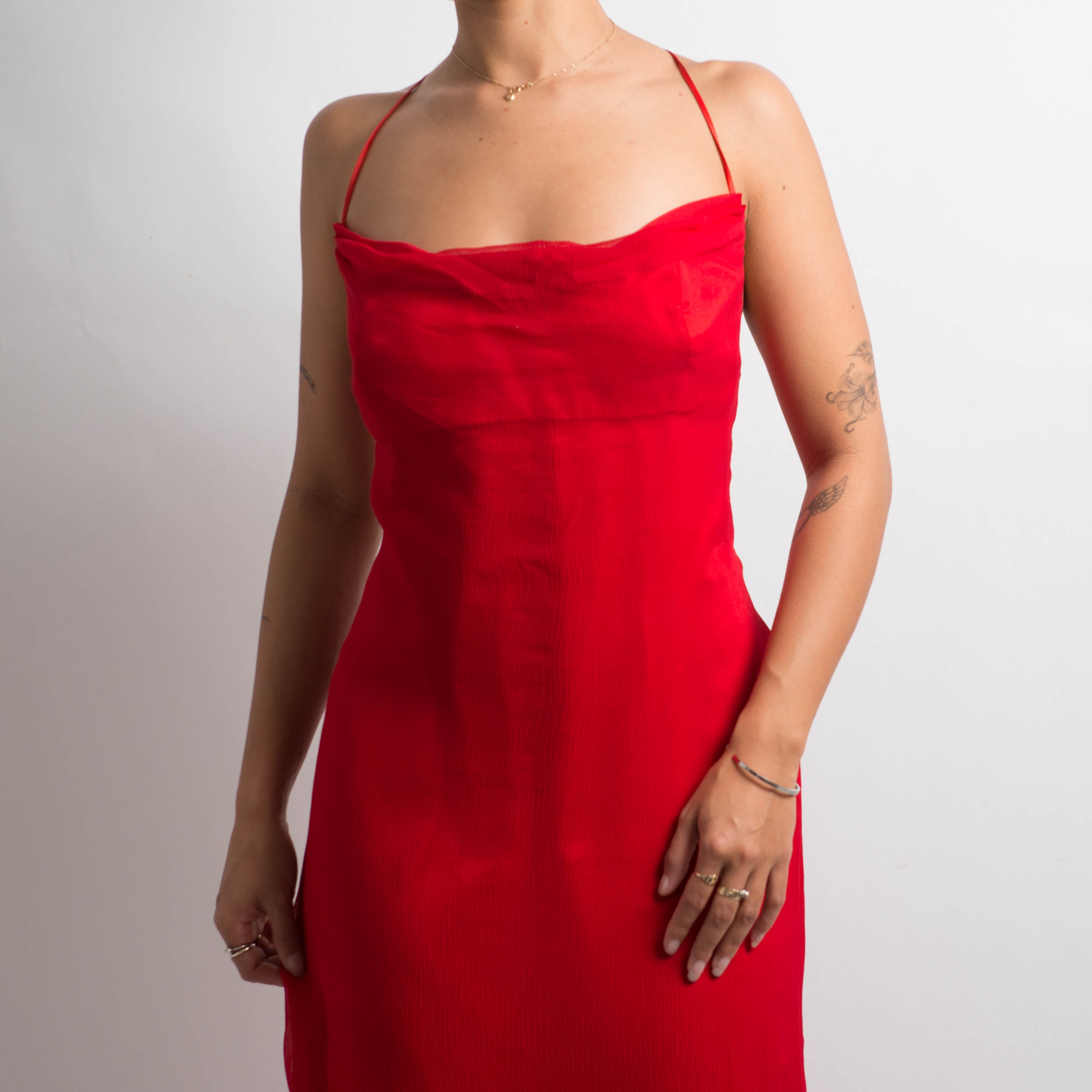 RED SILK BACKLESS GOWN