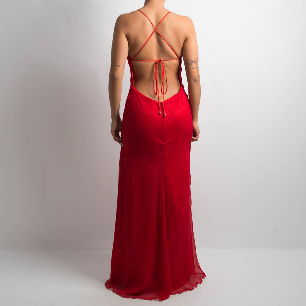 RED SILK BACKLESS GOWN