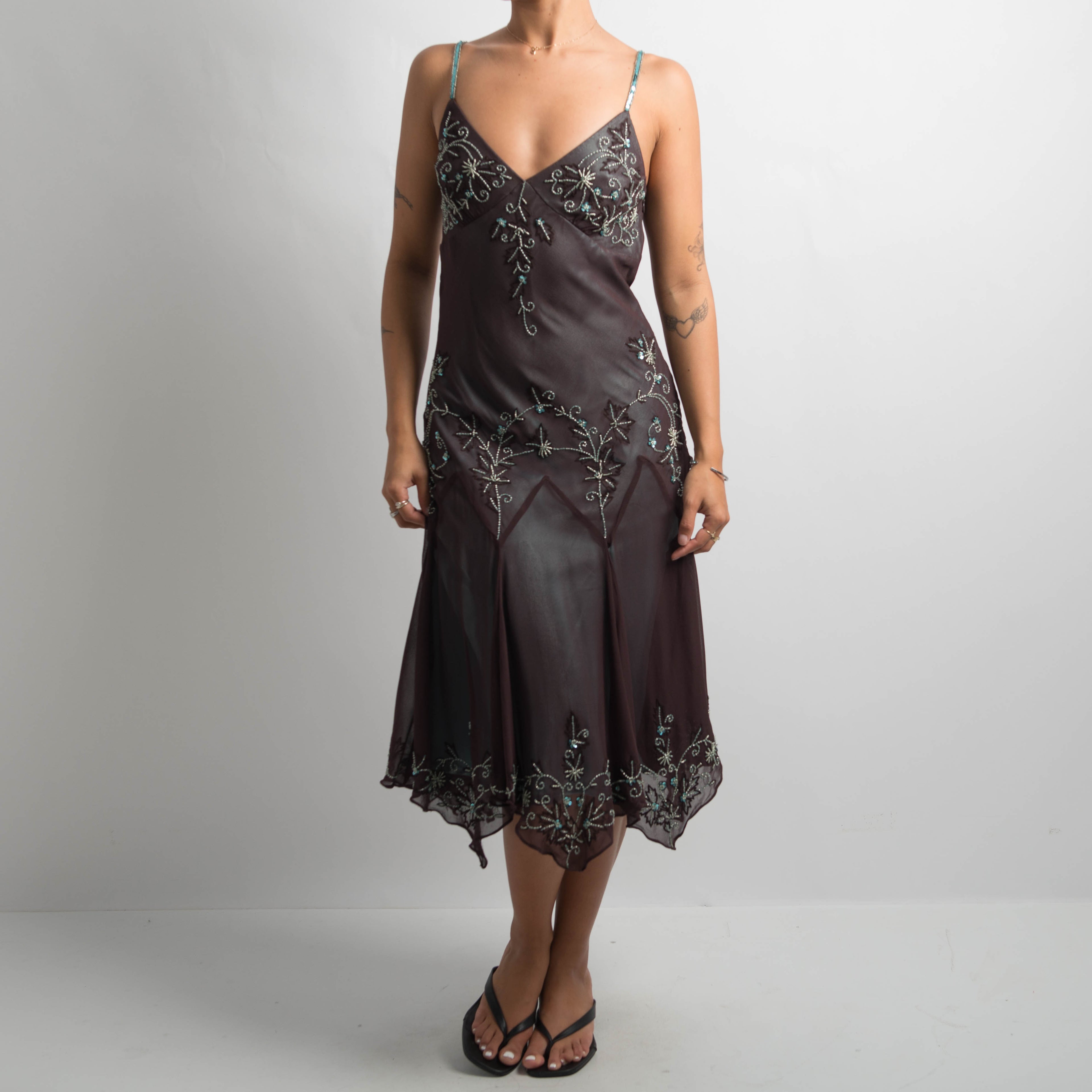 SILK BEADED MIDI DRESS