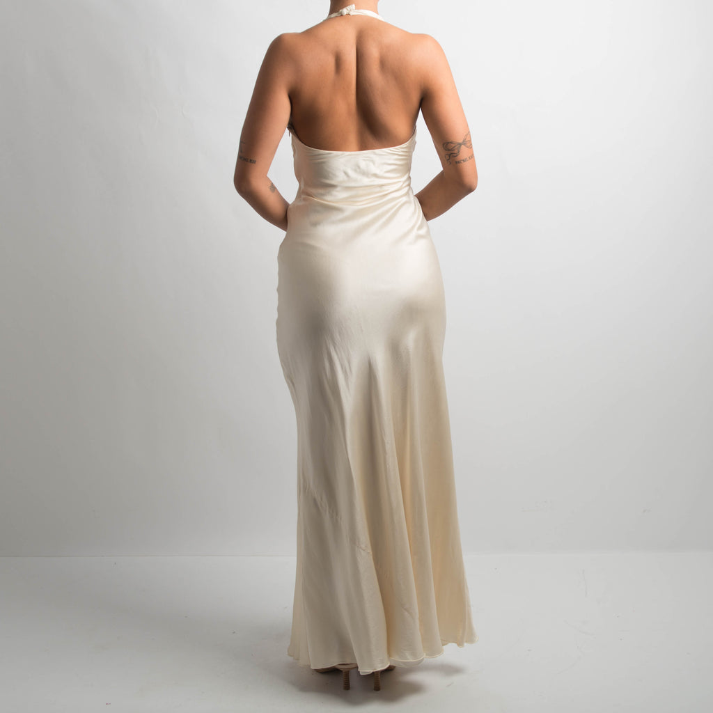 CREAM BEADED SILK GOWN