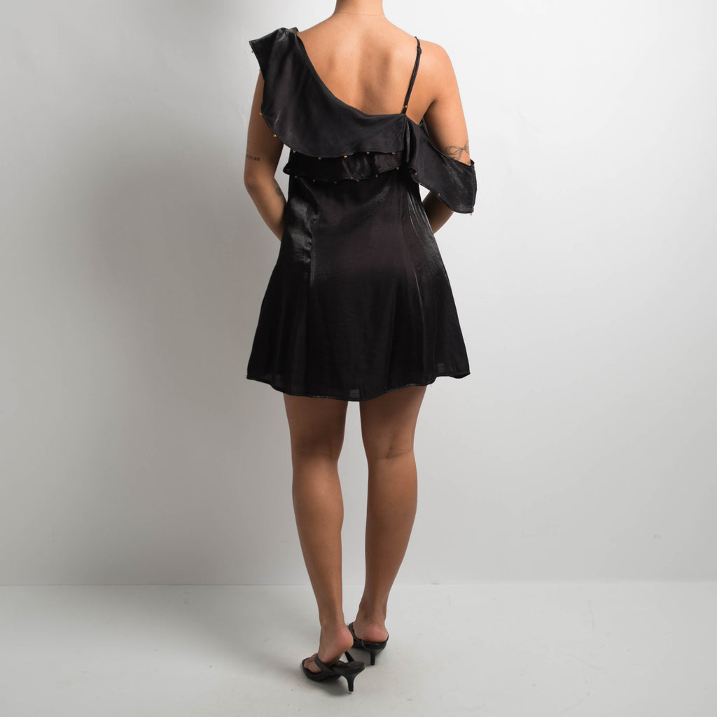 BLACK RUFFLE MINI DRESS