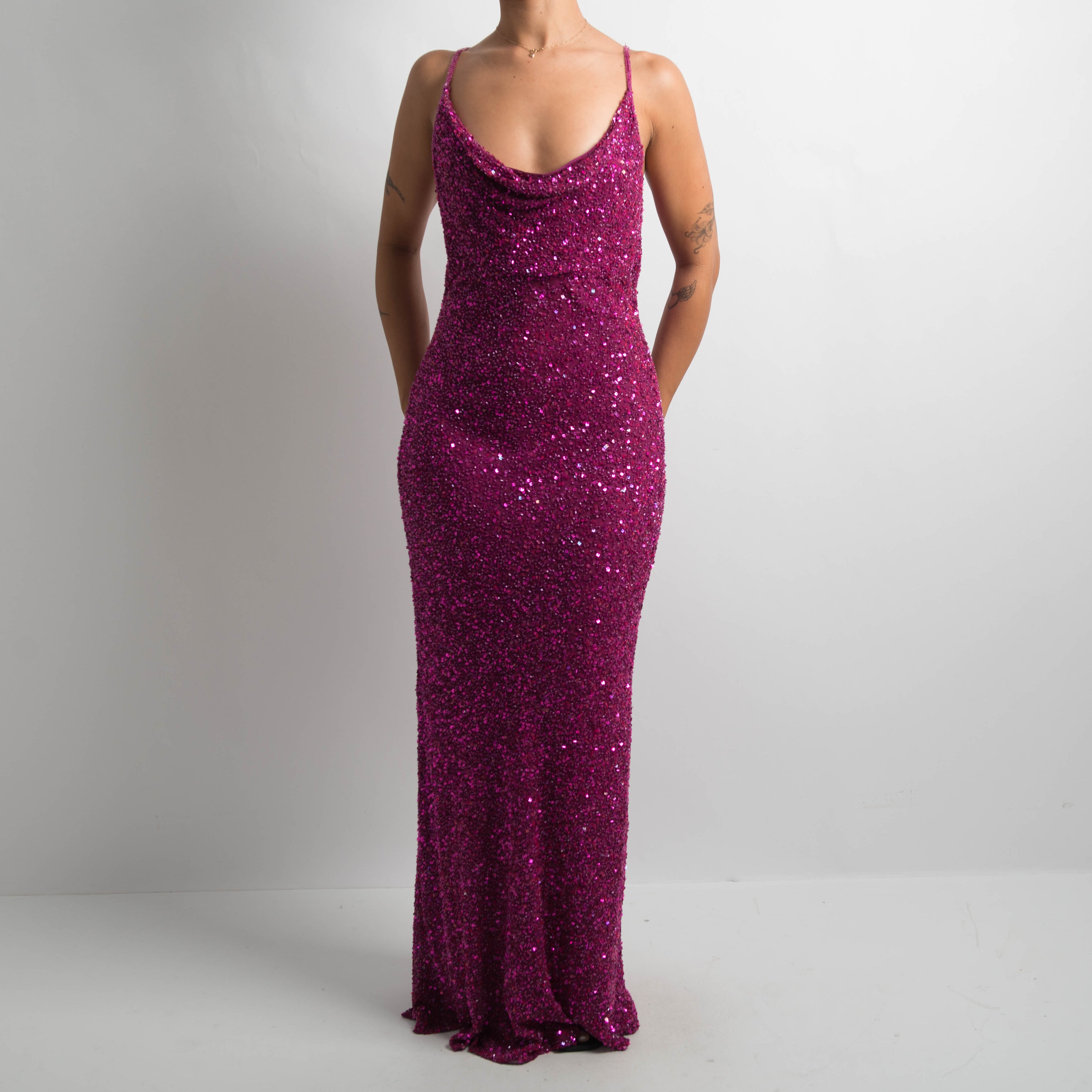 MAGENTA SILK BEADED GOWN