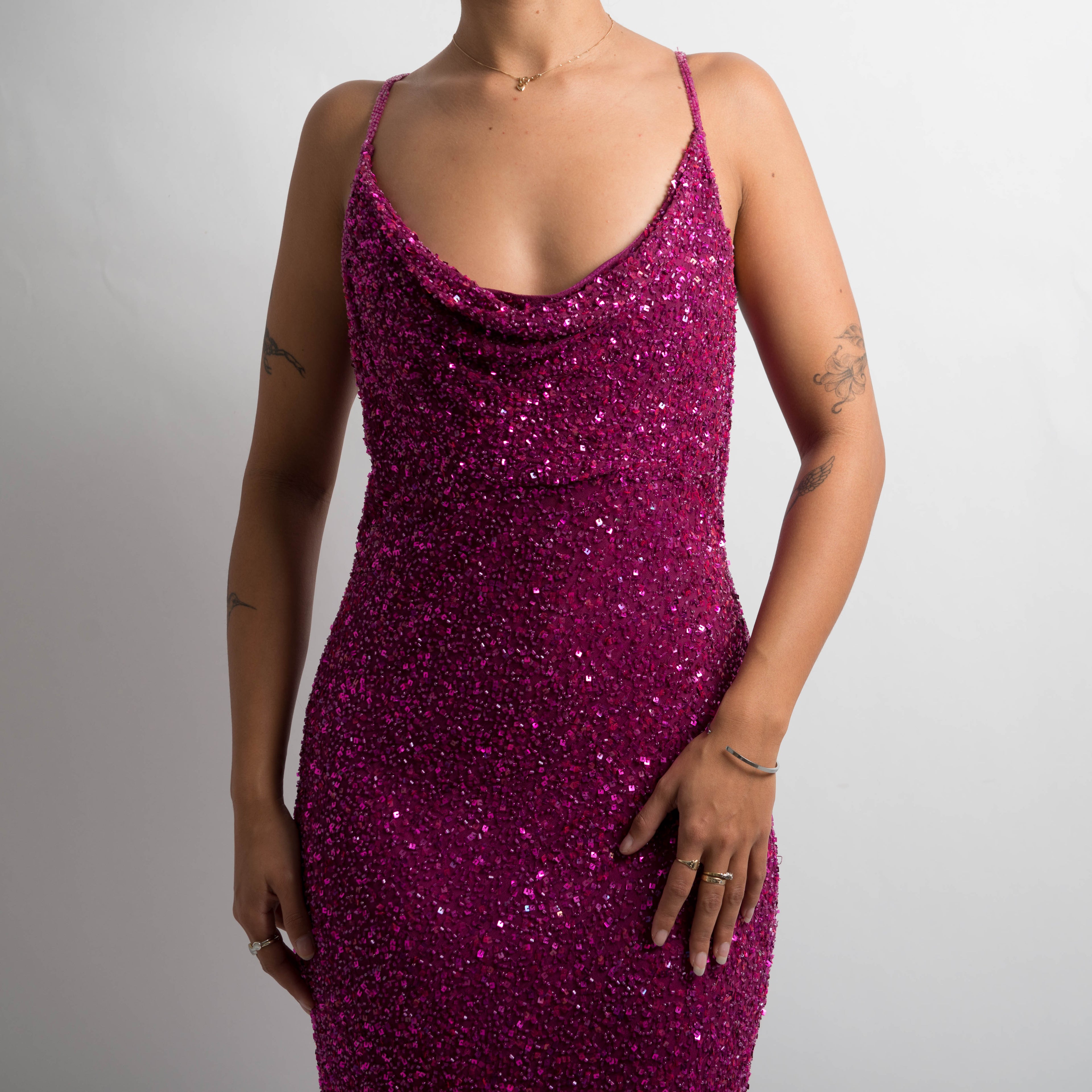 MAGENTA SILK BEADED GOWN