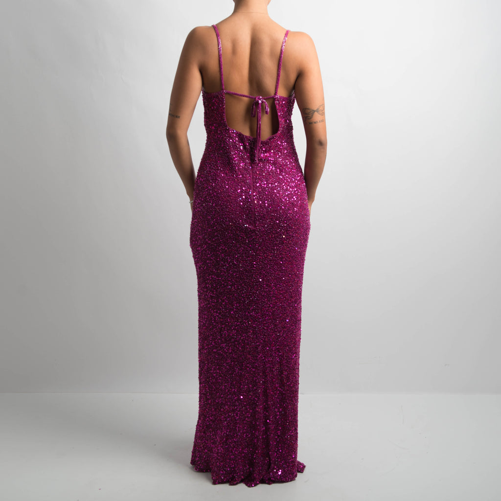 MAGENTA SILK BEADED GOWN