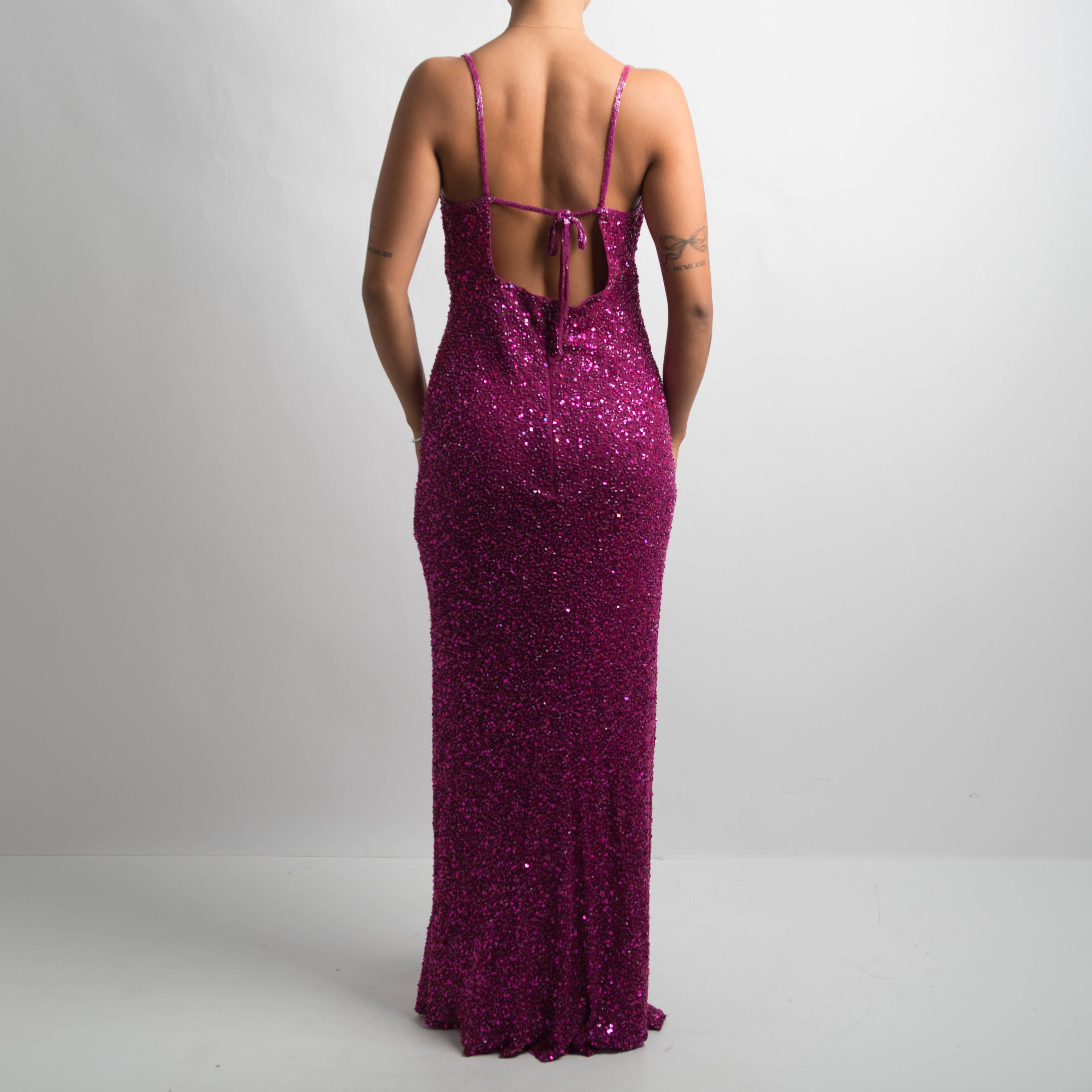 MAGENTA SILK BEADED GOWN
