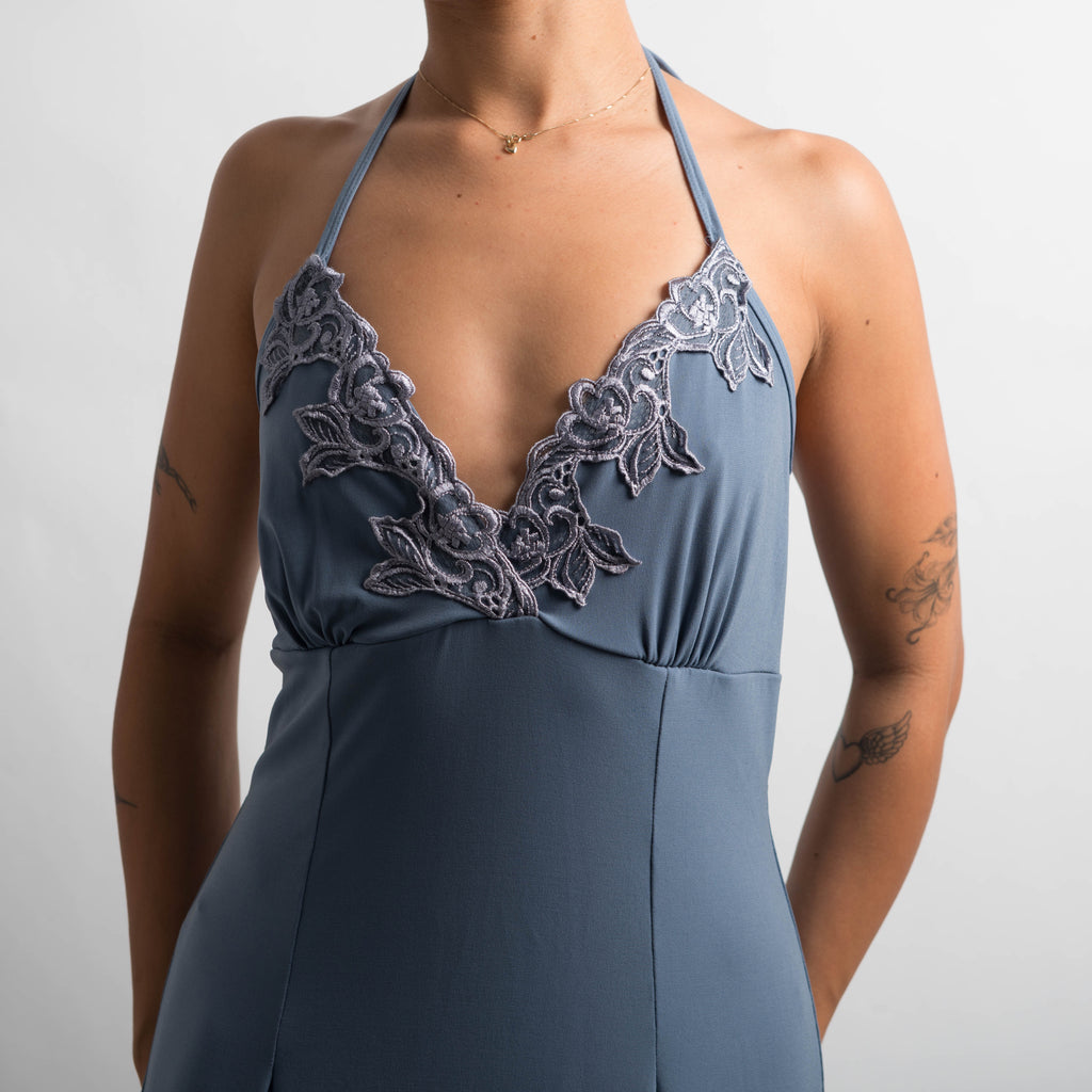 GREY BLUE HALTER GOWN