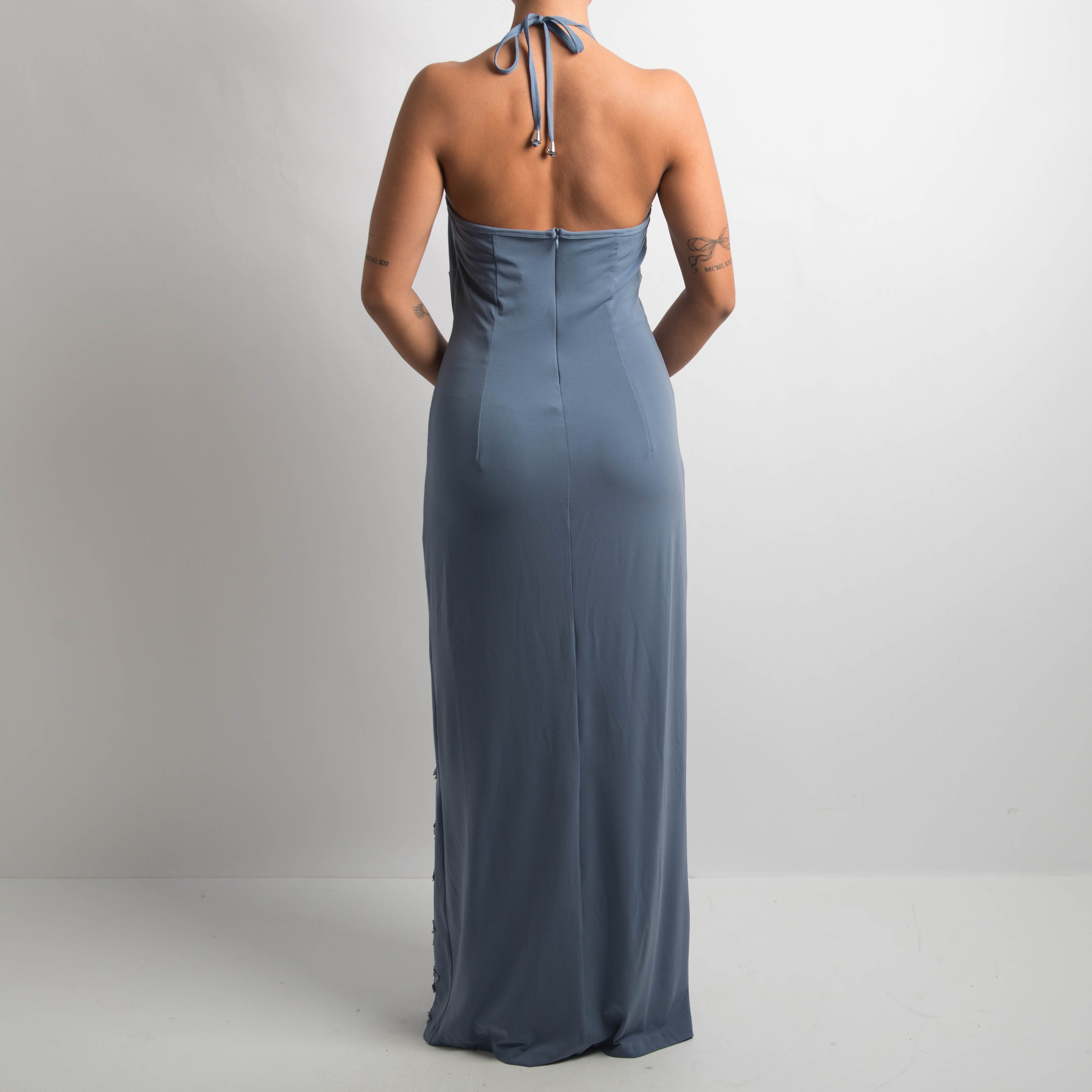 GREY BLUE HALTER GOWN