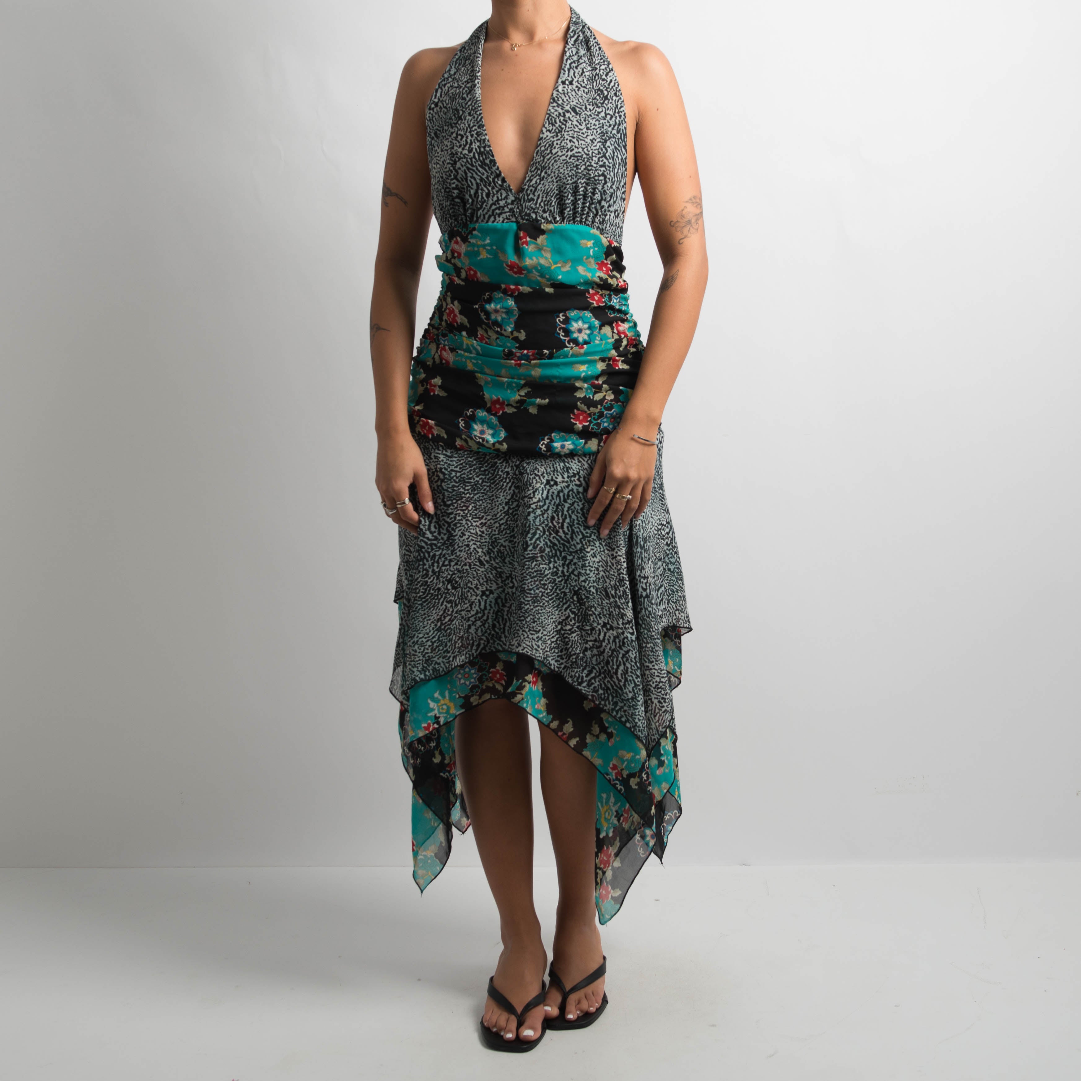 SILK PATTERN HALTER DRESS
