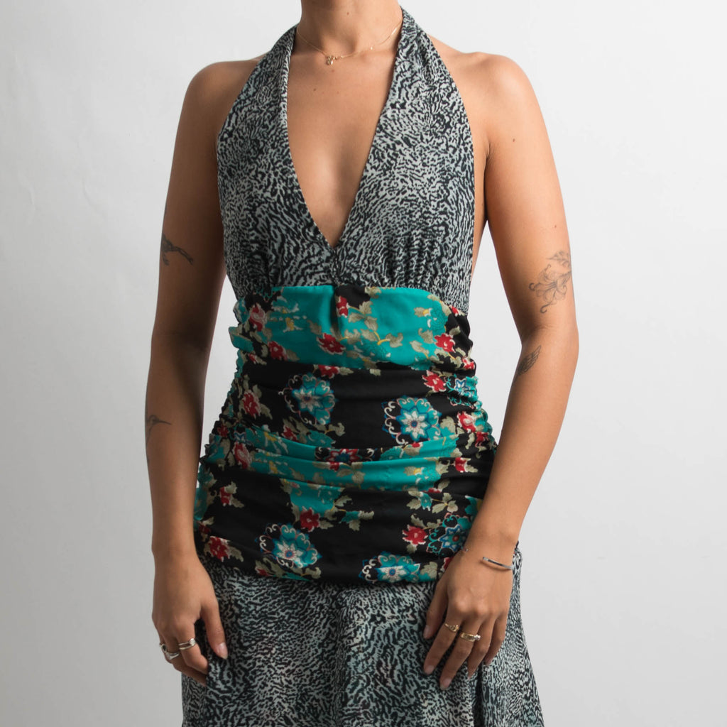 SILK PATTERN HALTER DRESS