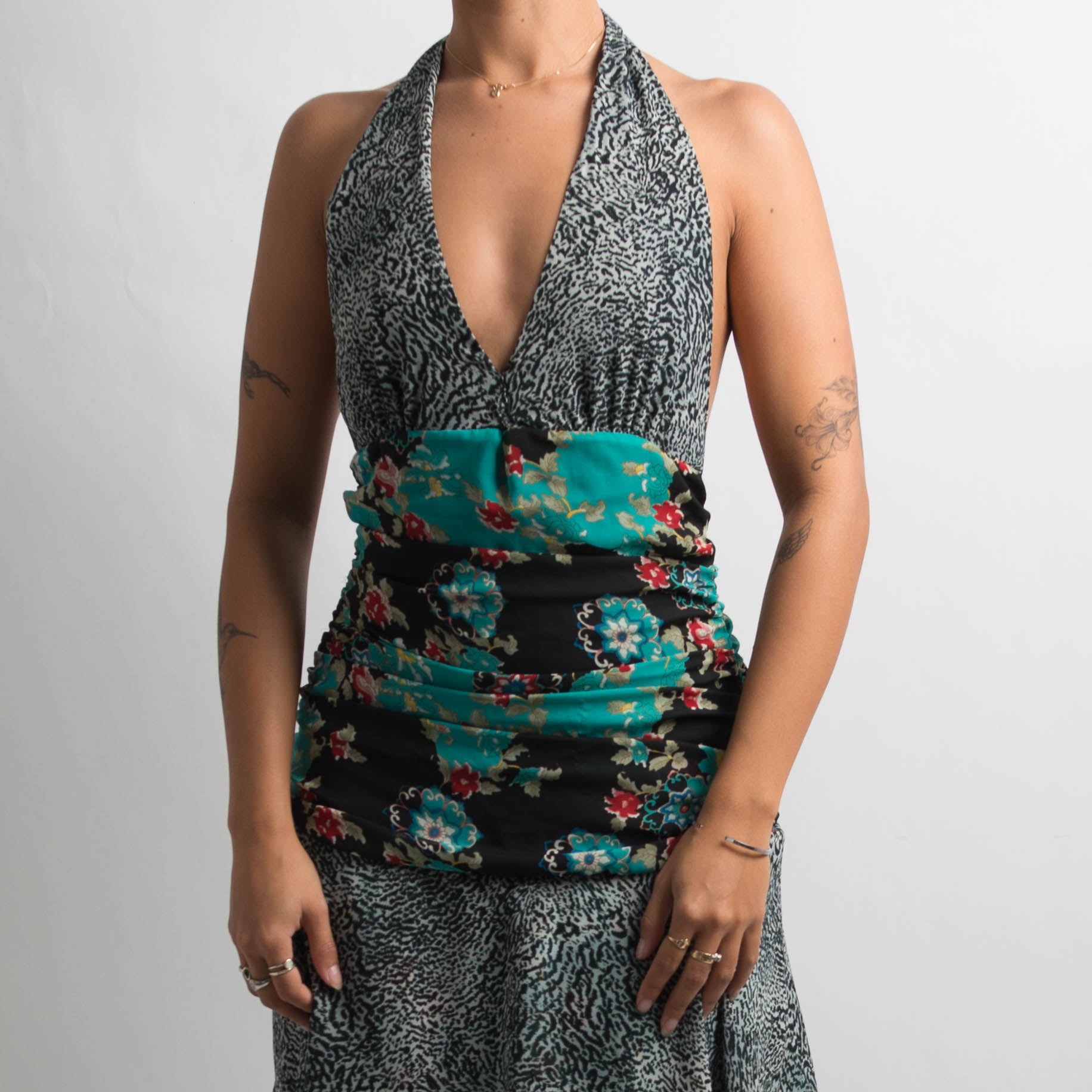 SILK PATTERN HALTER DRESS
