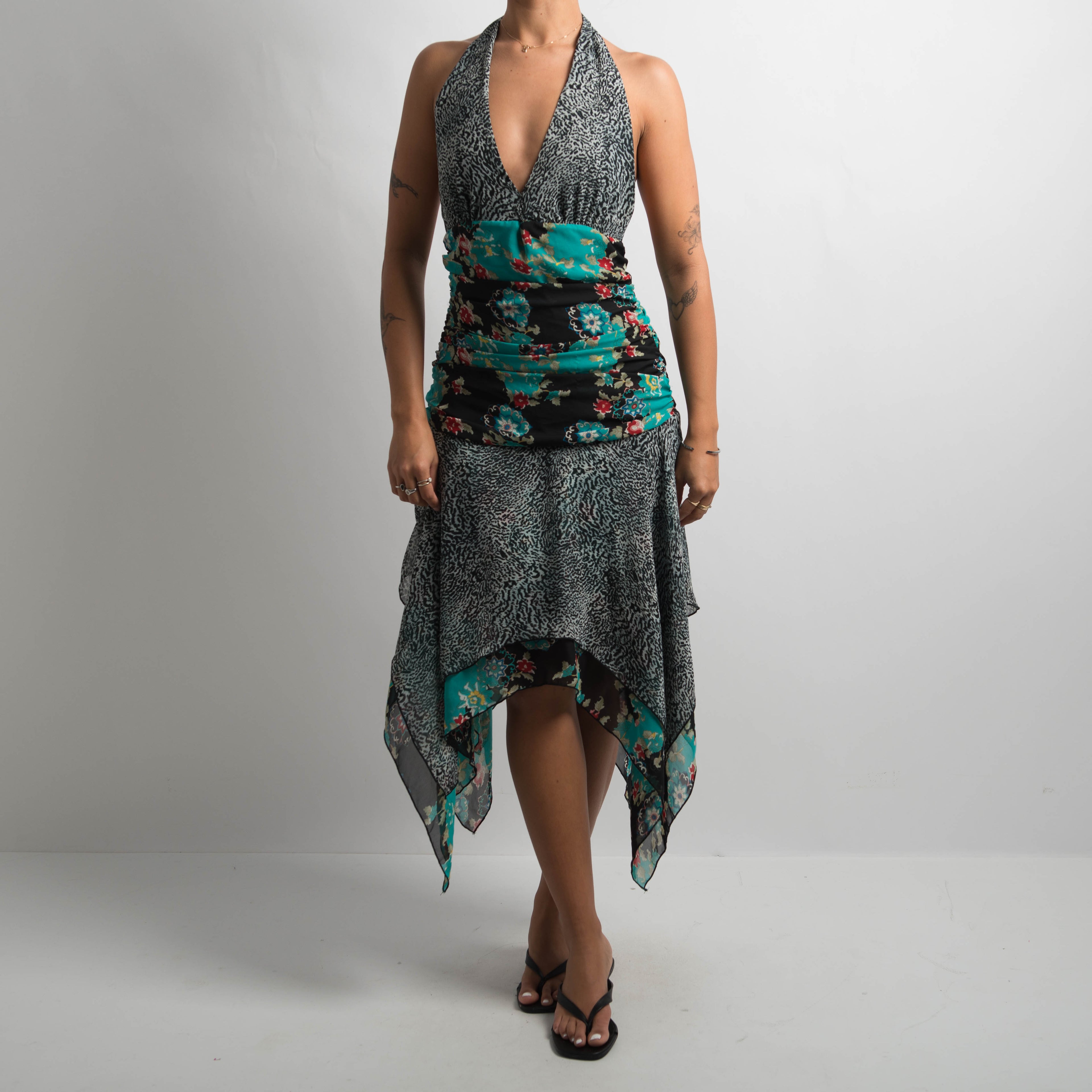 SILK PATTERN HALTER DRESS