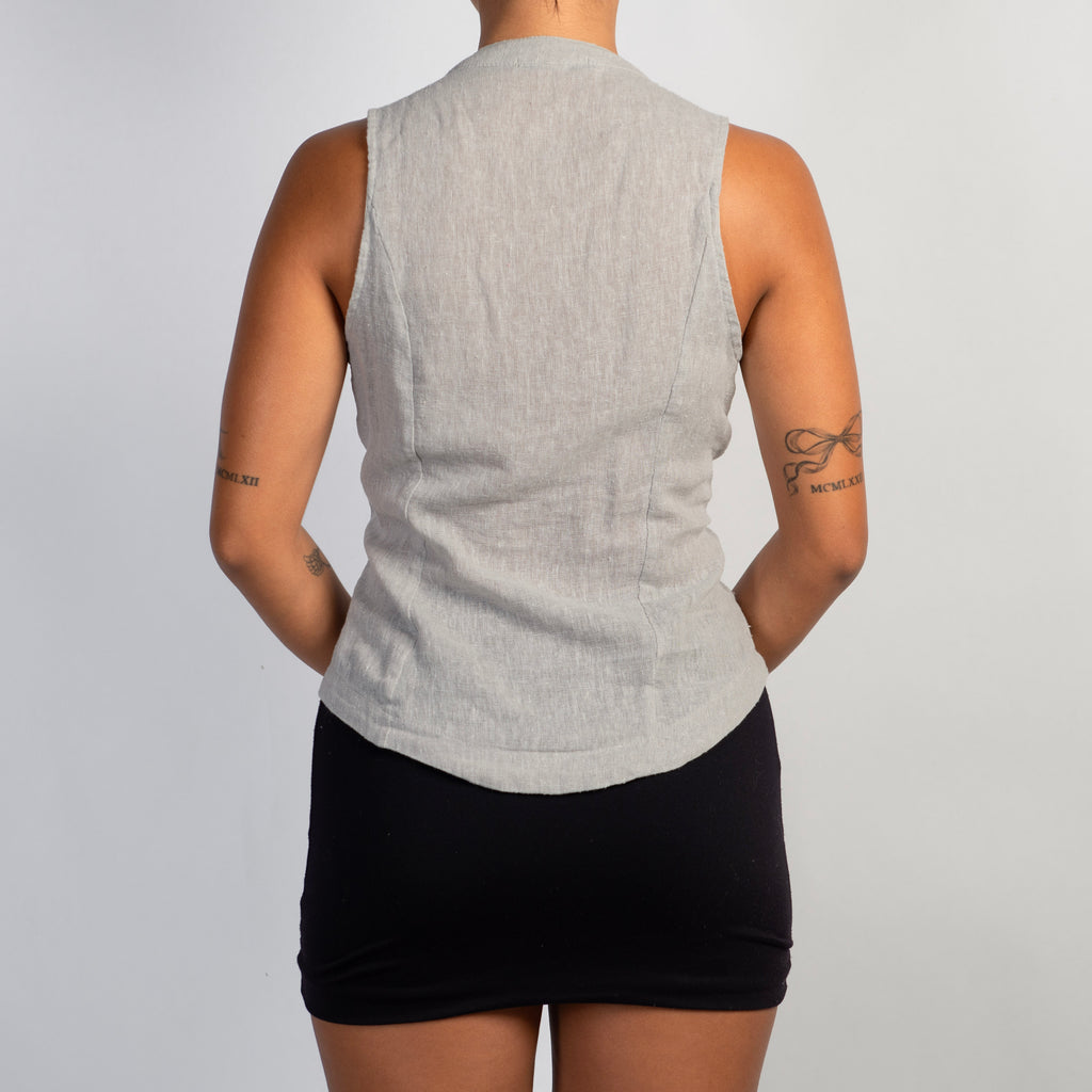 GREY TIE FRONT TOP