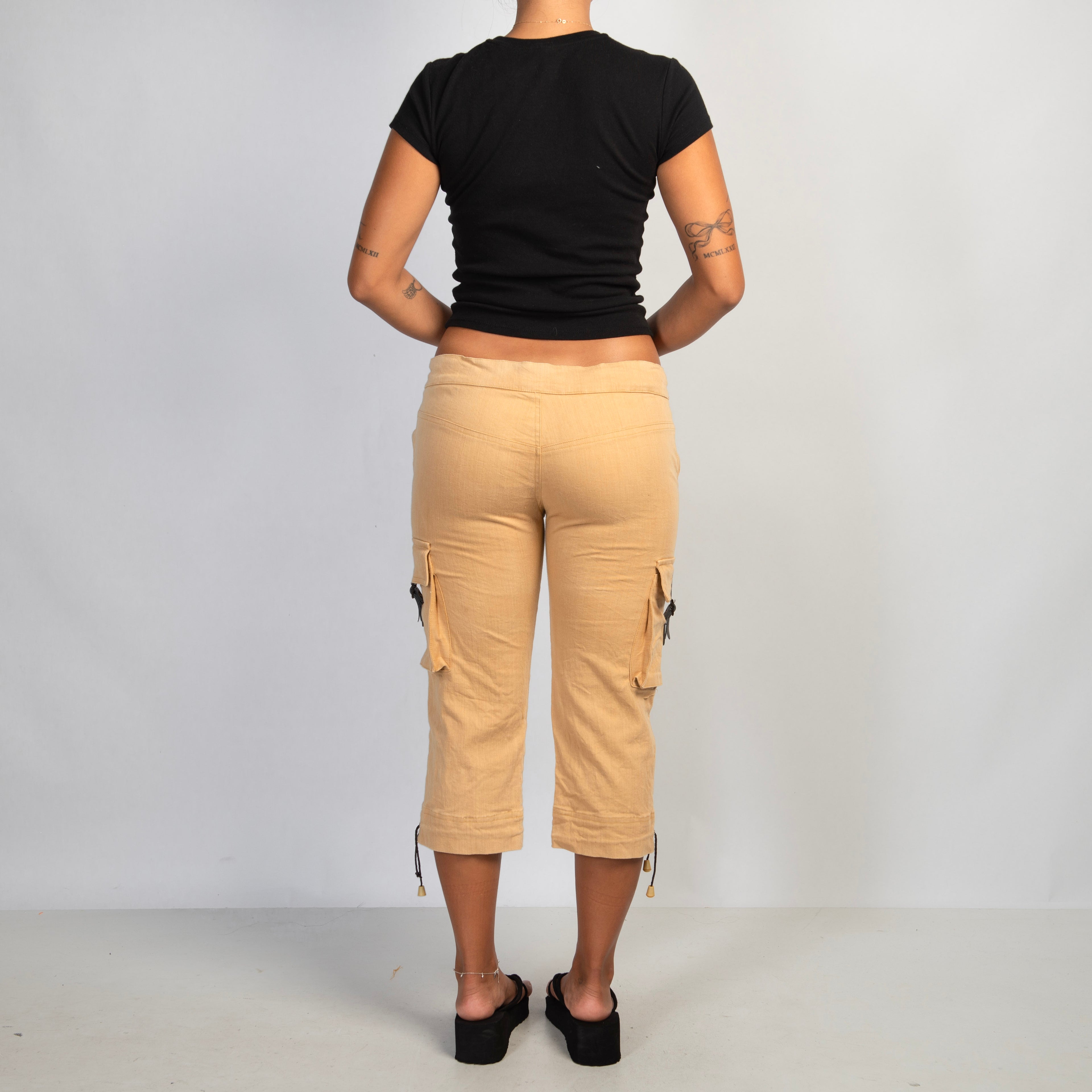 TAN CARGO CAPRI PANTS