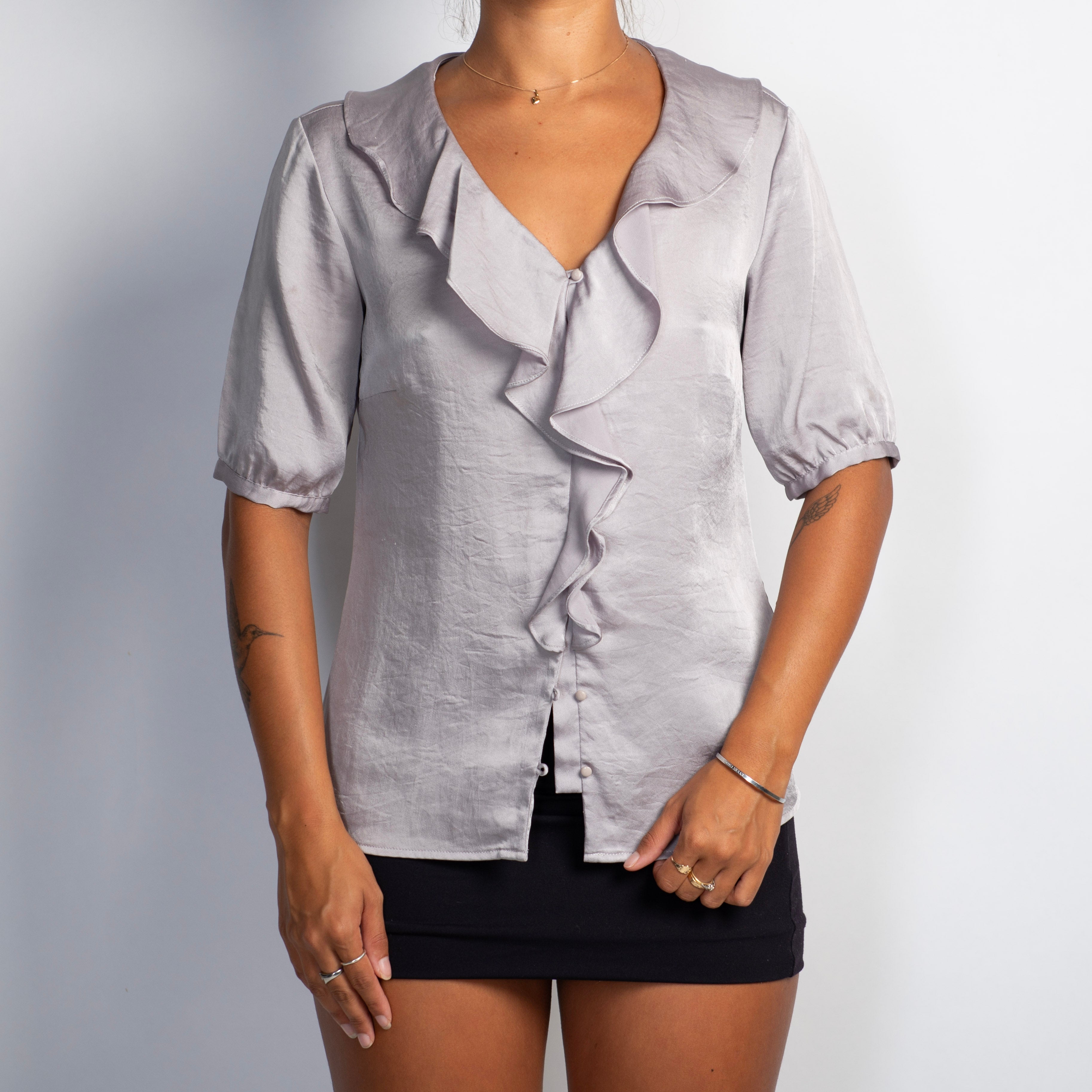 SILVER RUFFLE TOP