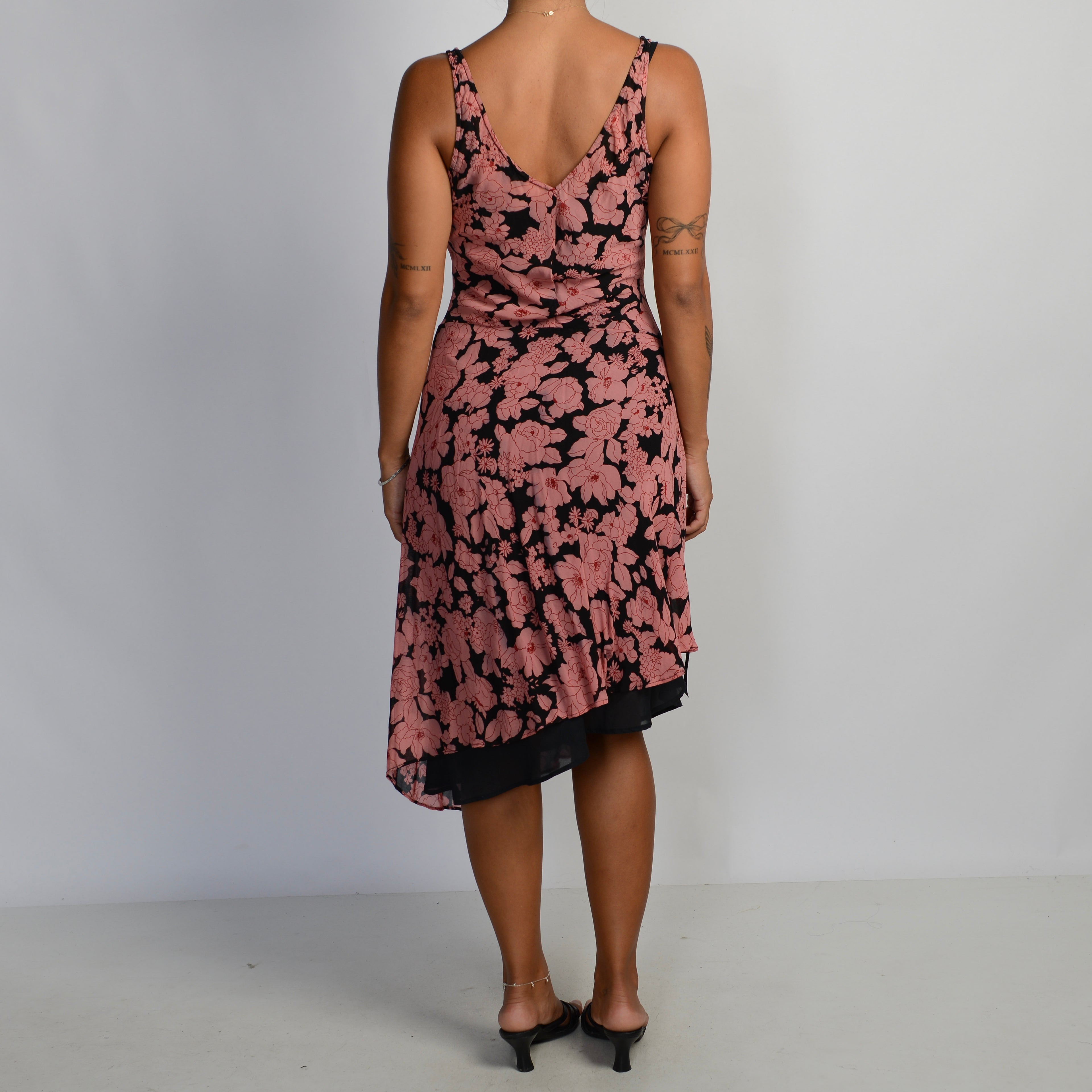 PINK FLORAL ASYMMETRIC DRESS