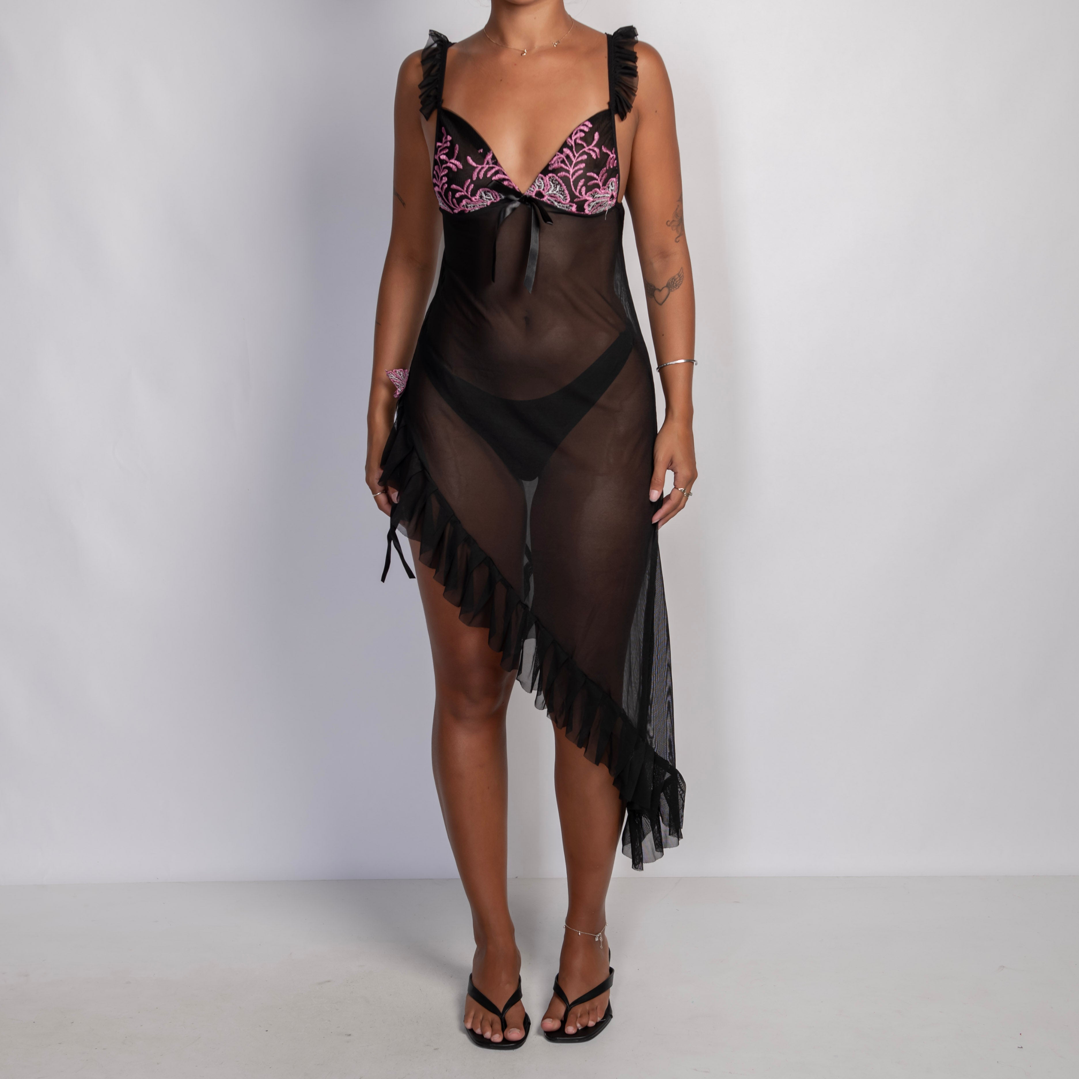 BLACK MESH ASYMMETRIC DRESS