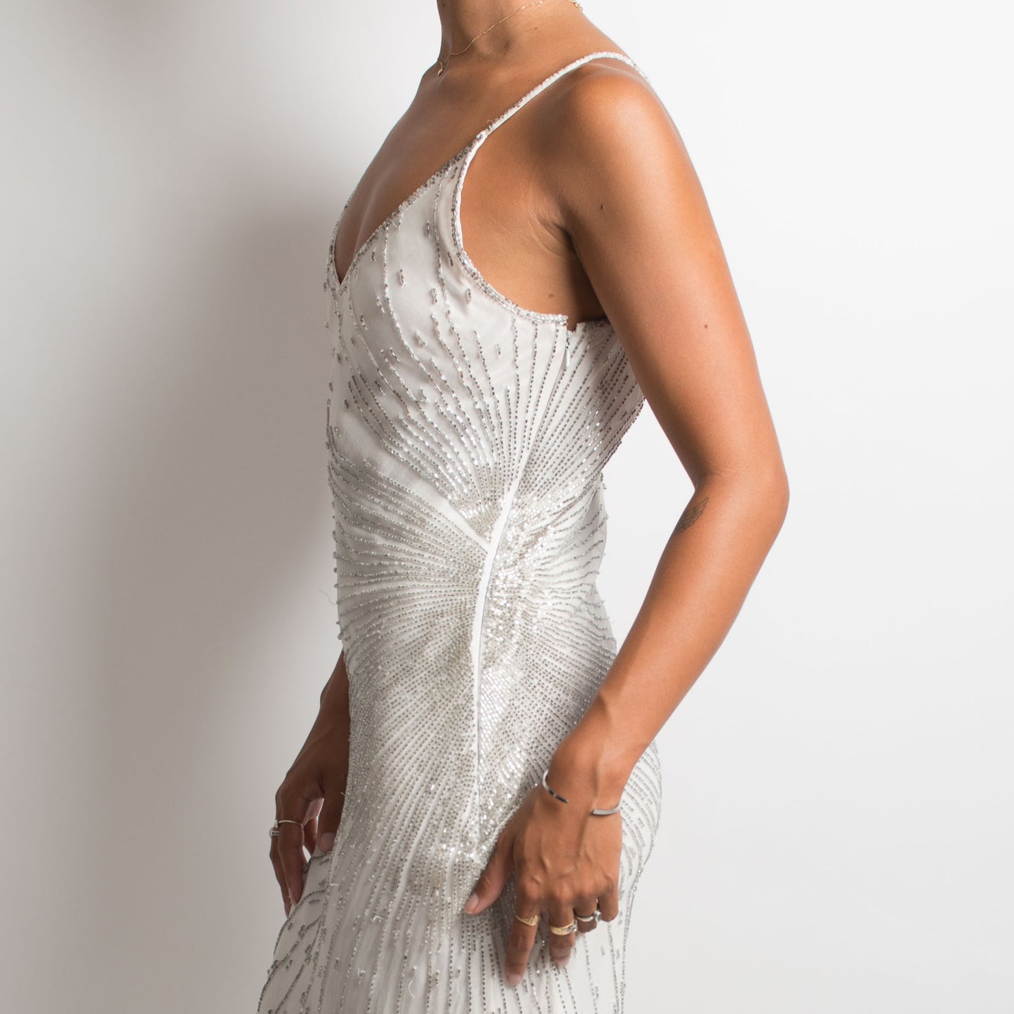 WHITE BEADED SILK DRESS