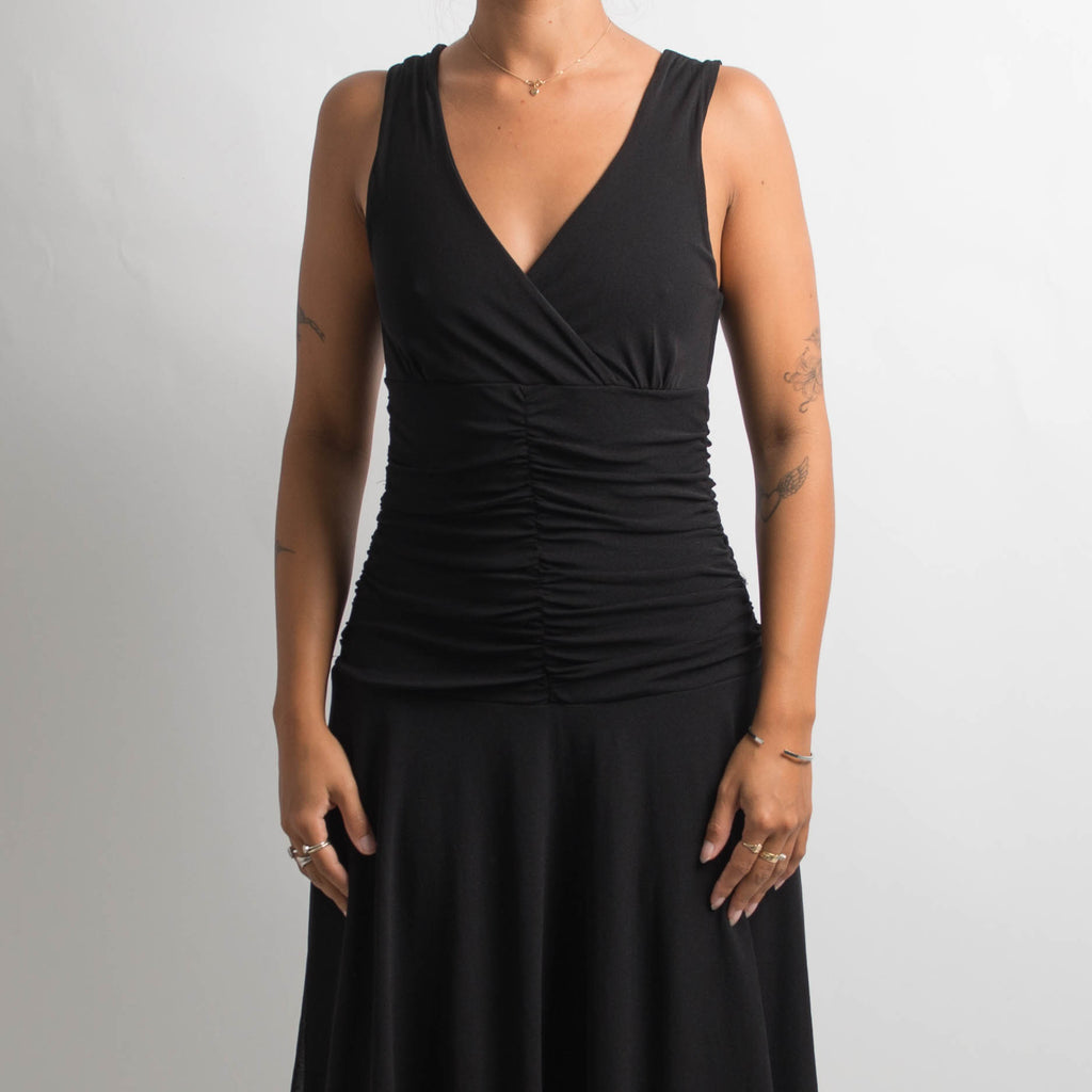 BLACK MESH MIDI DRESS