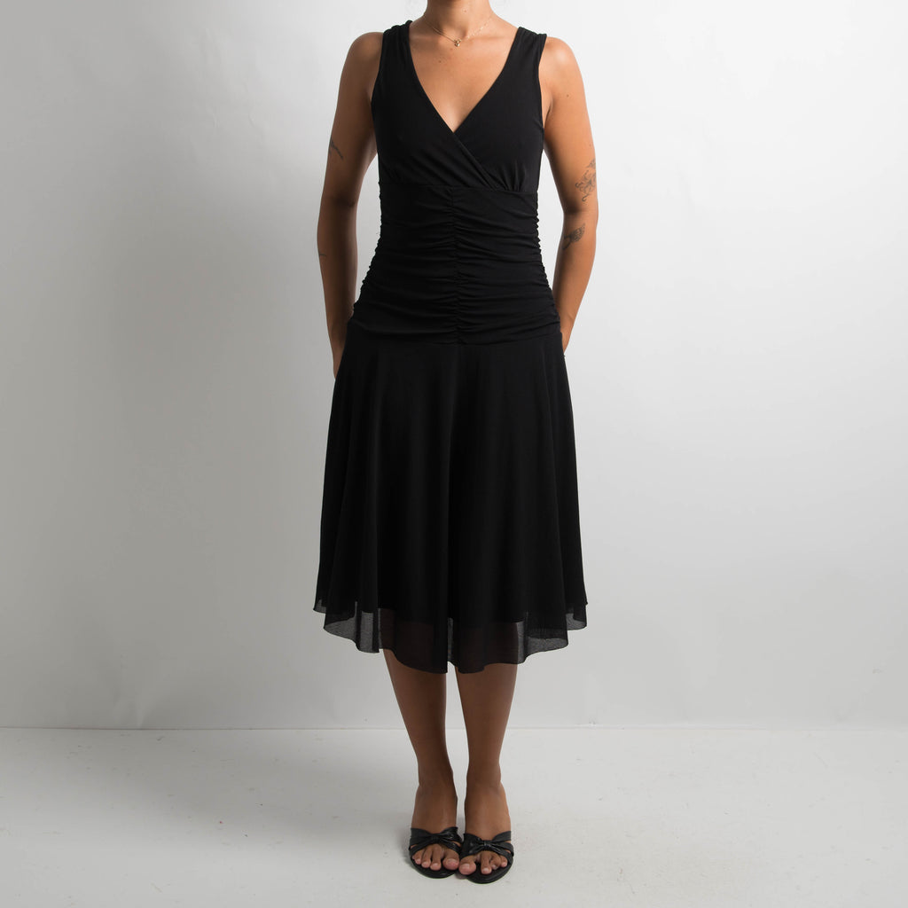 BLACK MESH MIDI DRESS