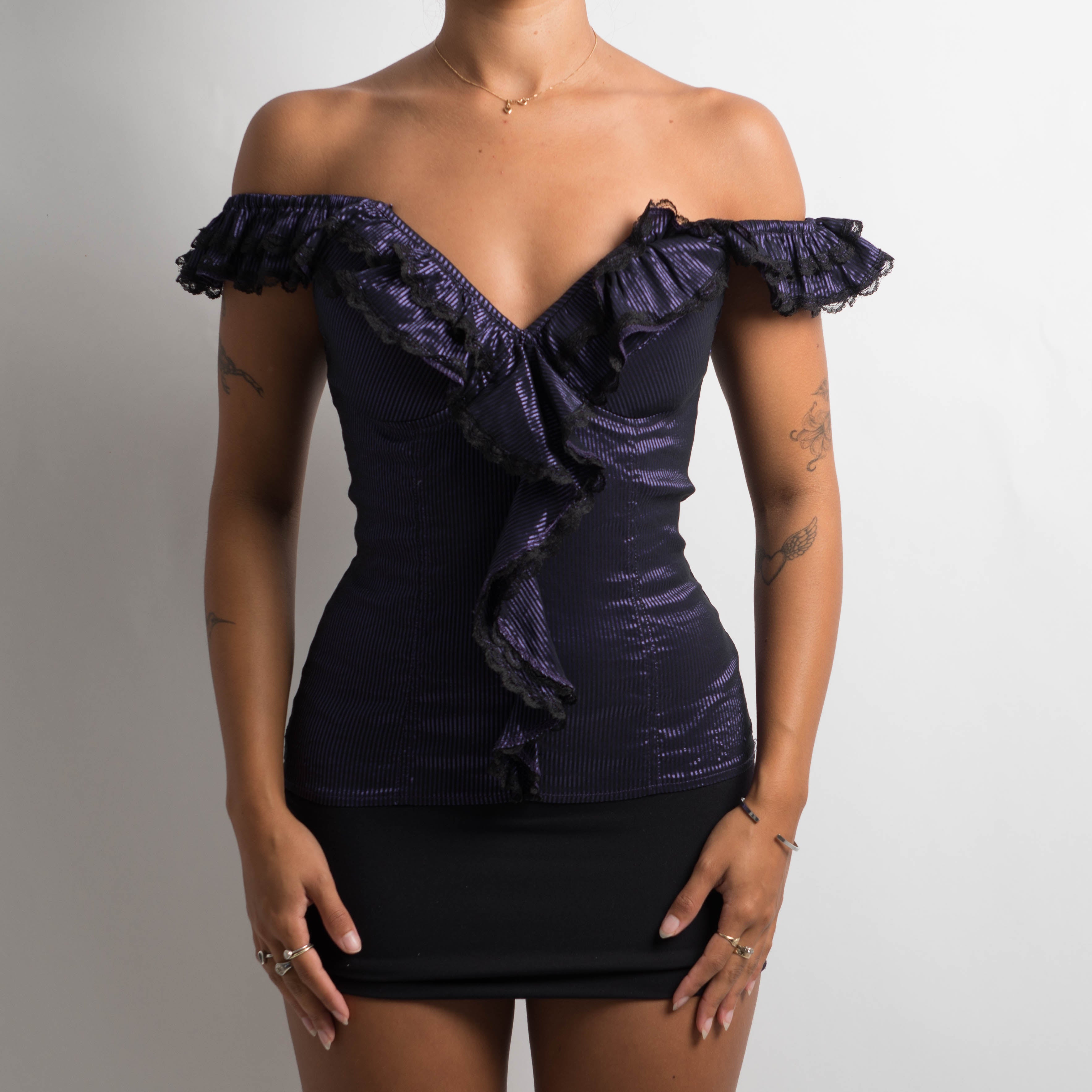 PURPLE STRIPED RUFFLE TOP