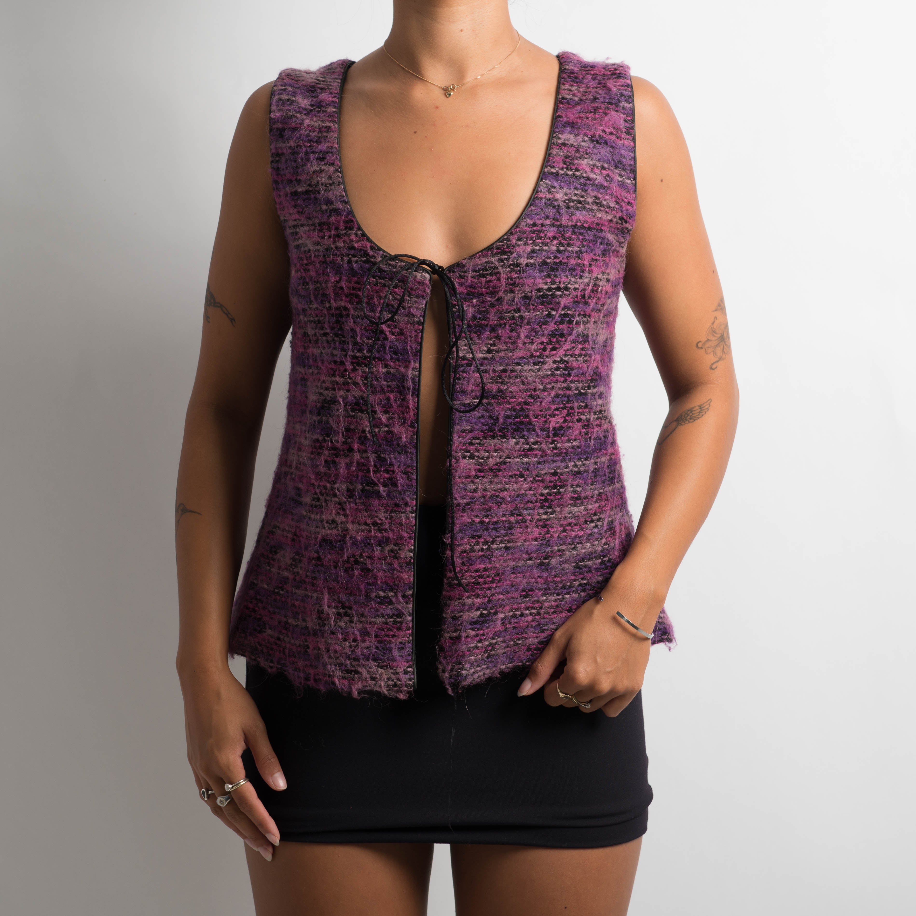 TEXTURED TIE FRONT VEST