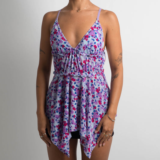 PURPLE FLORAL MESH CAMISOLE