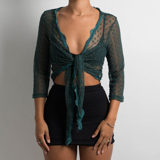 TEAL LACE WRAP TOP