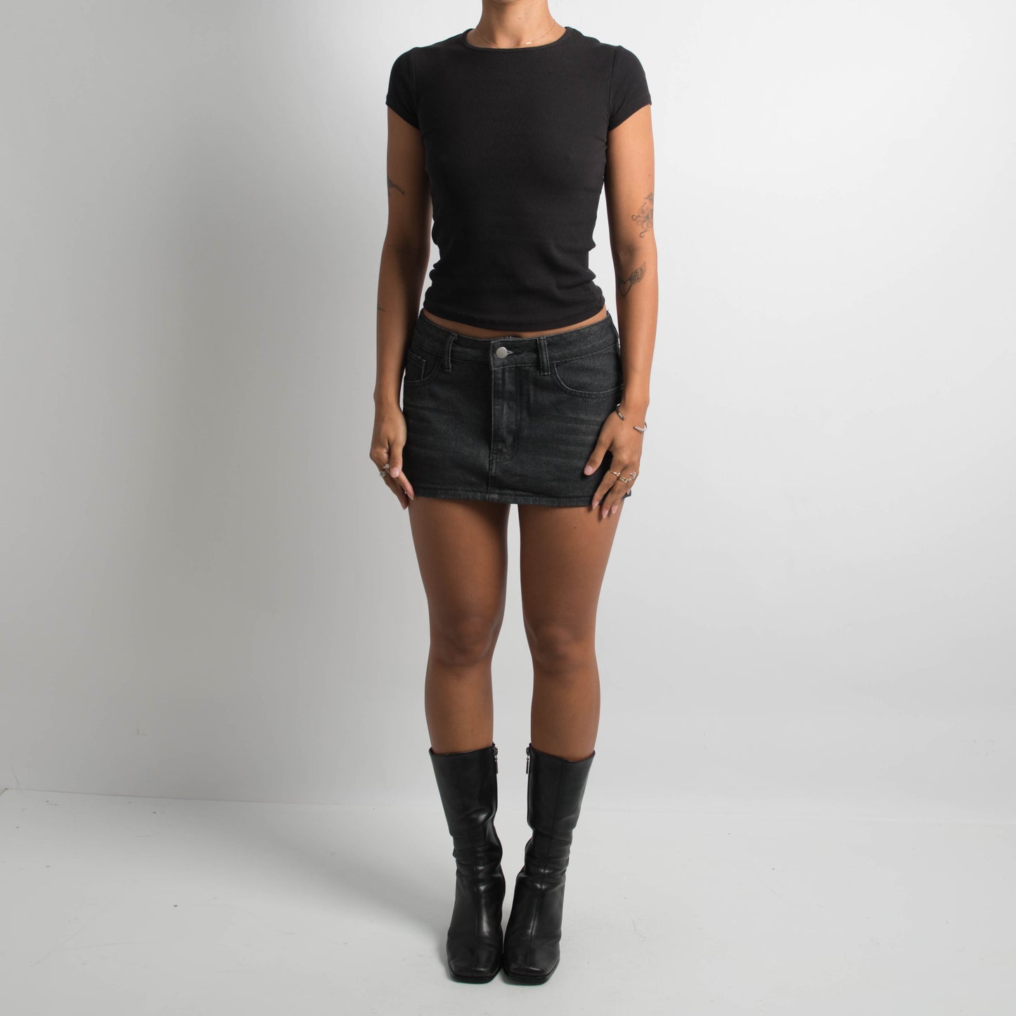 BLACK DENIM MINI SKIRT