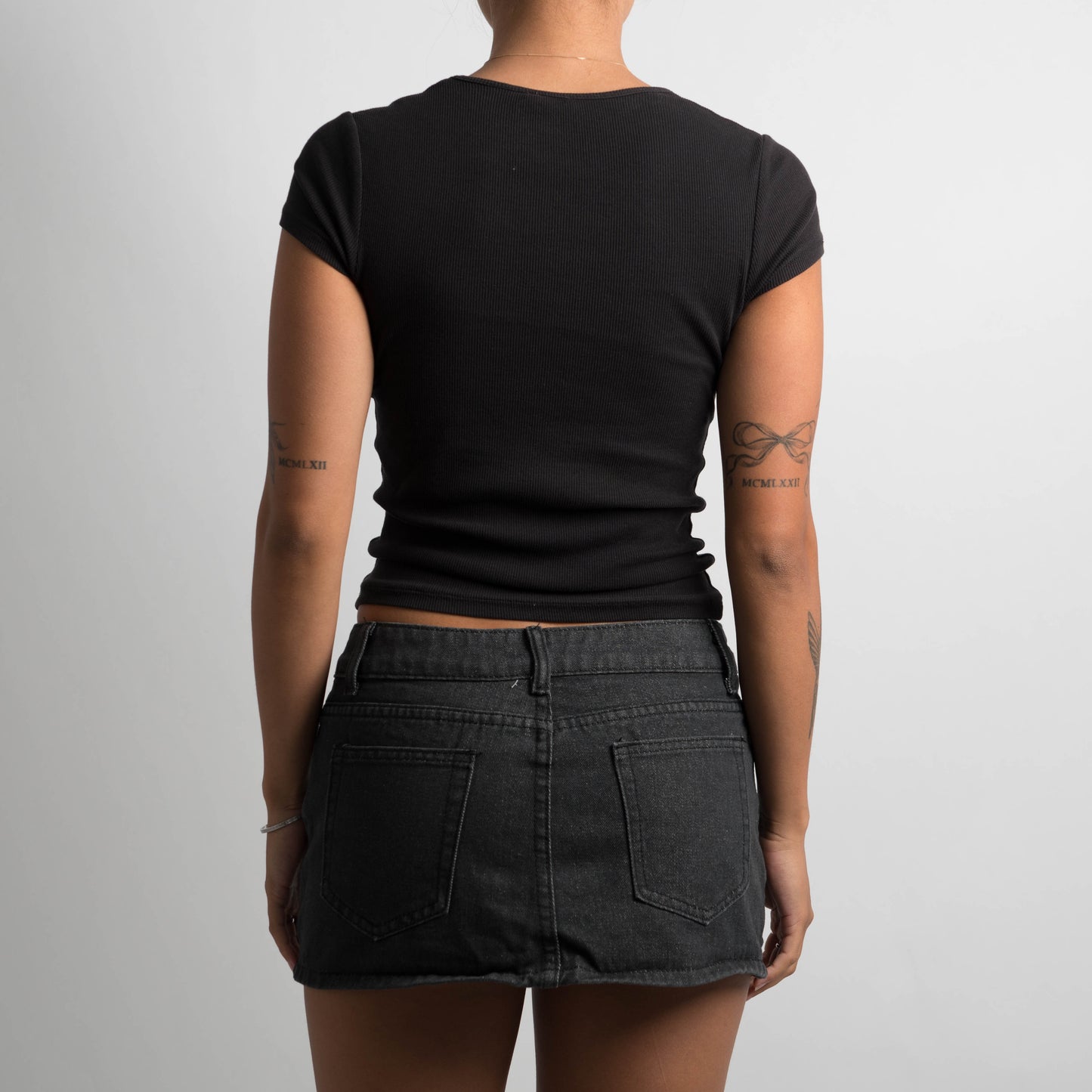 BLACK DENIM MINI SKIRT