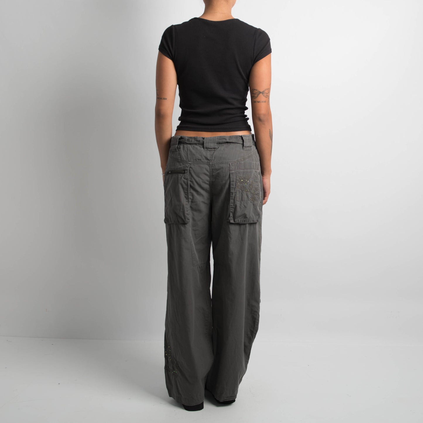 GREY EMBROIDERED CARGO PANTS