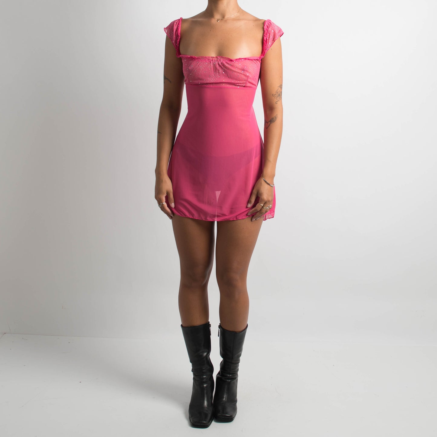 PINK MESH MINI DRESS